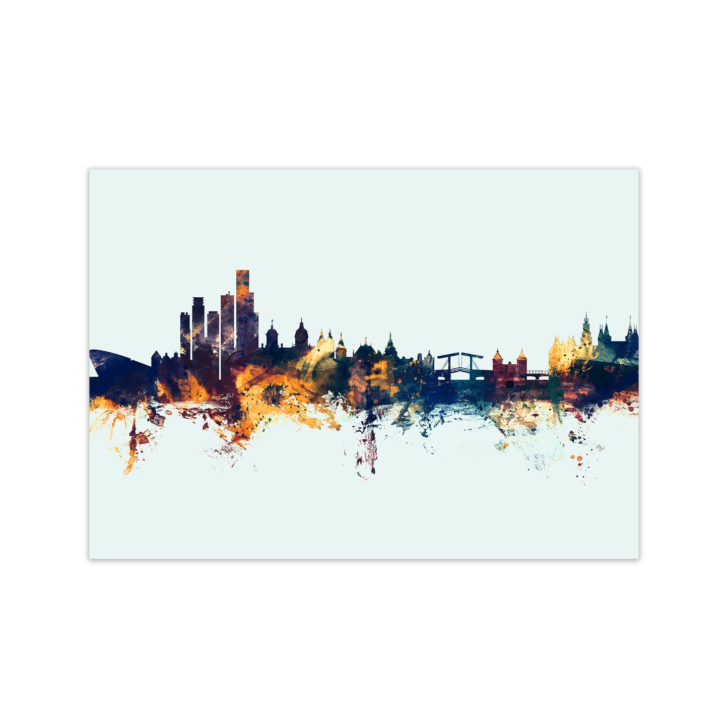 Amsterdam Netherlands Skyline Blue Orange Art Print by Michael Tompsett Print Only
