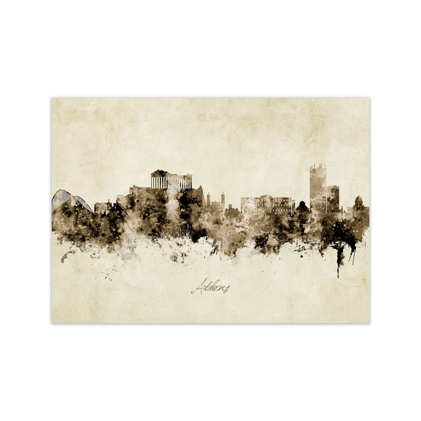 Athens Greece Skyline Vintage Art Print by Michael Tompsett Print Only