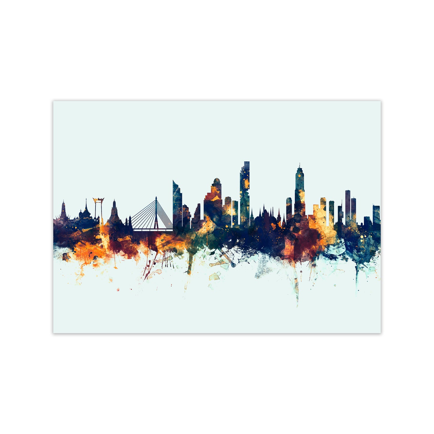 Bangkok Thailand Skyline Blue Orange Art Print by Michael Tompsett Print Only