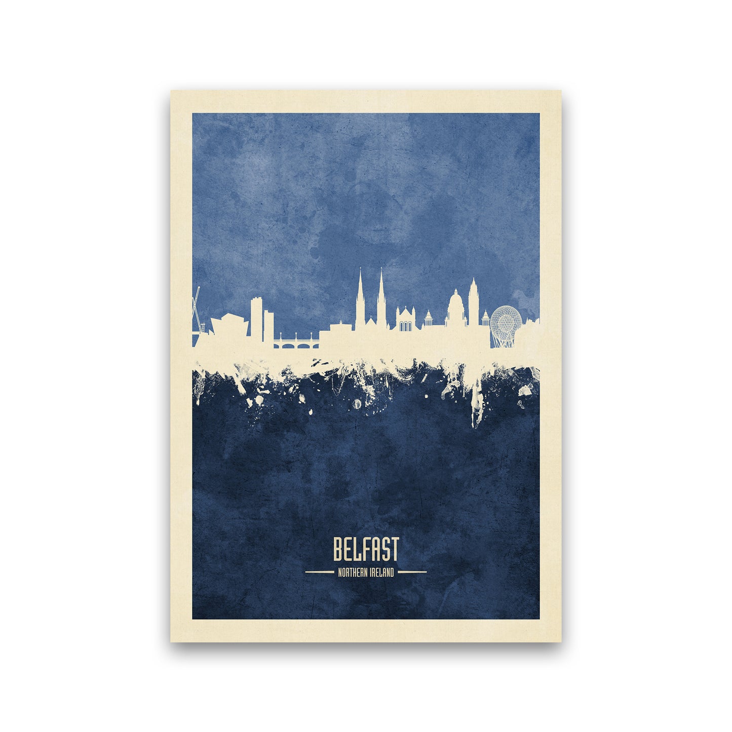 Belfast Northern Ireland Skyline Portrait Navy Art Print by Michael Tompsett Print Only