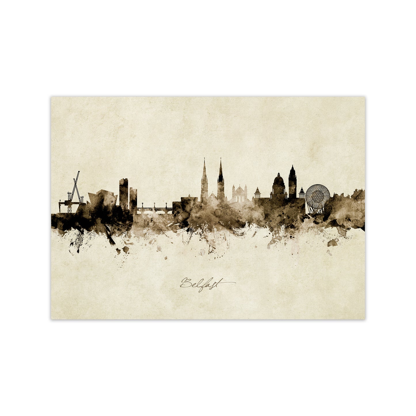 Belfast Northern Ireland Skyline Vintage Art Print by Michael Tompsett Print Only