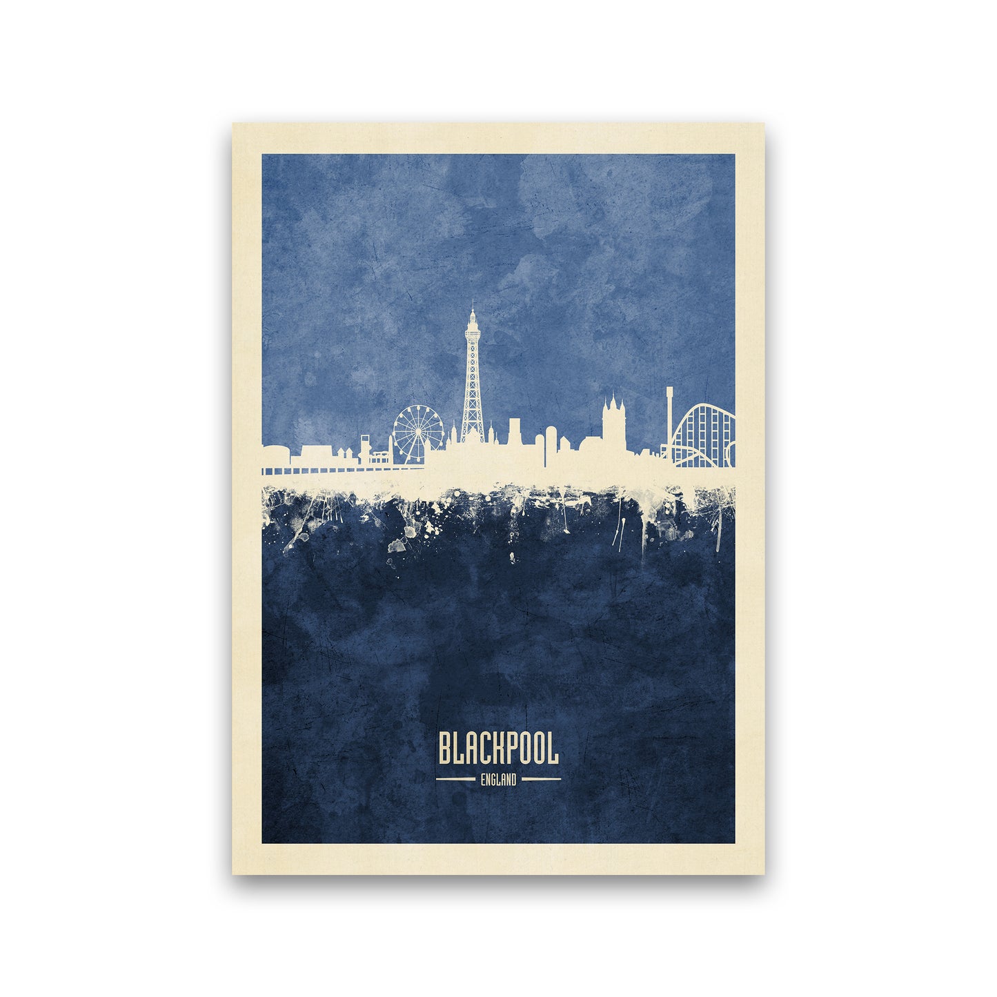 Blackpool England Skyline Portrait Navy Art Print by Michael Tompsett Print Only