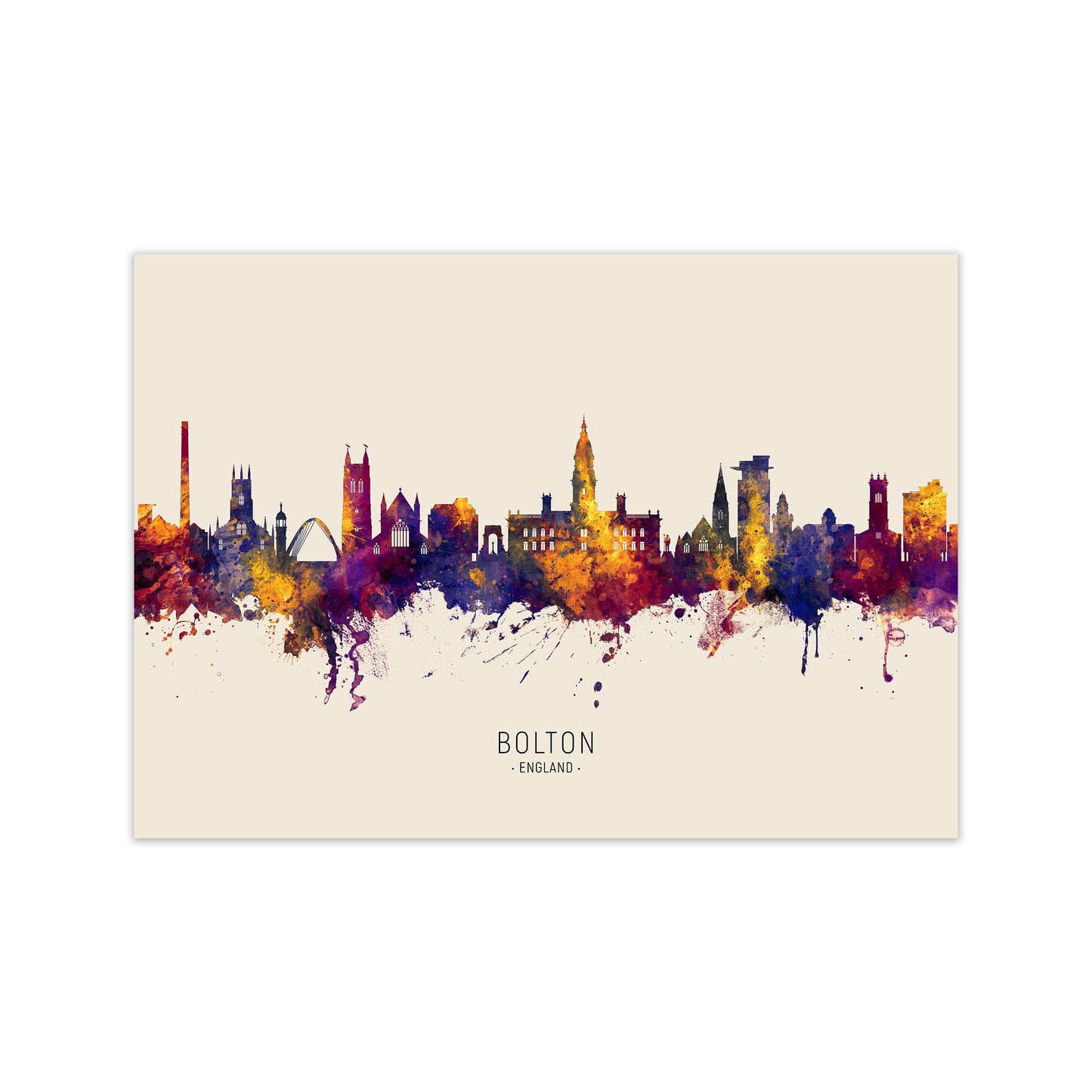 Bolton England Skyline Autumn City Name Art Print by Michael Tompsett Print Only