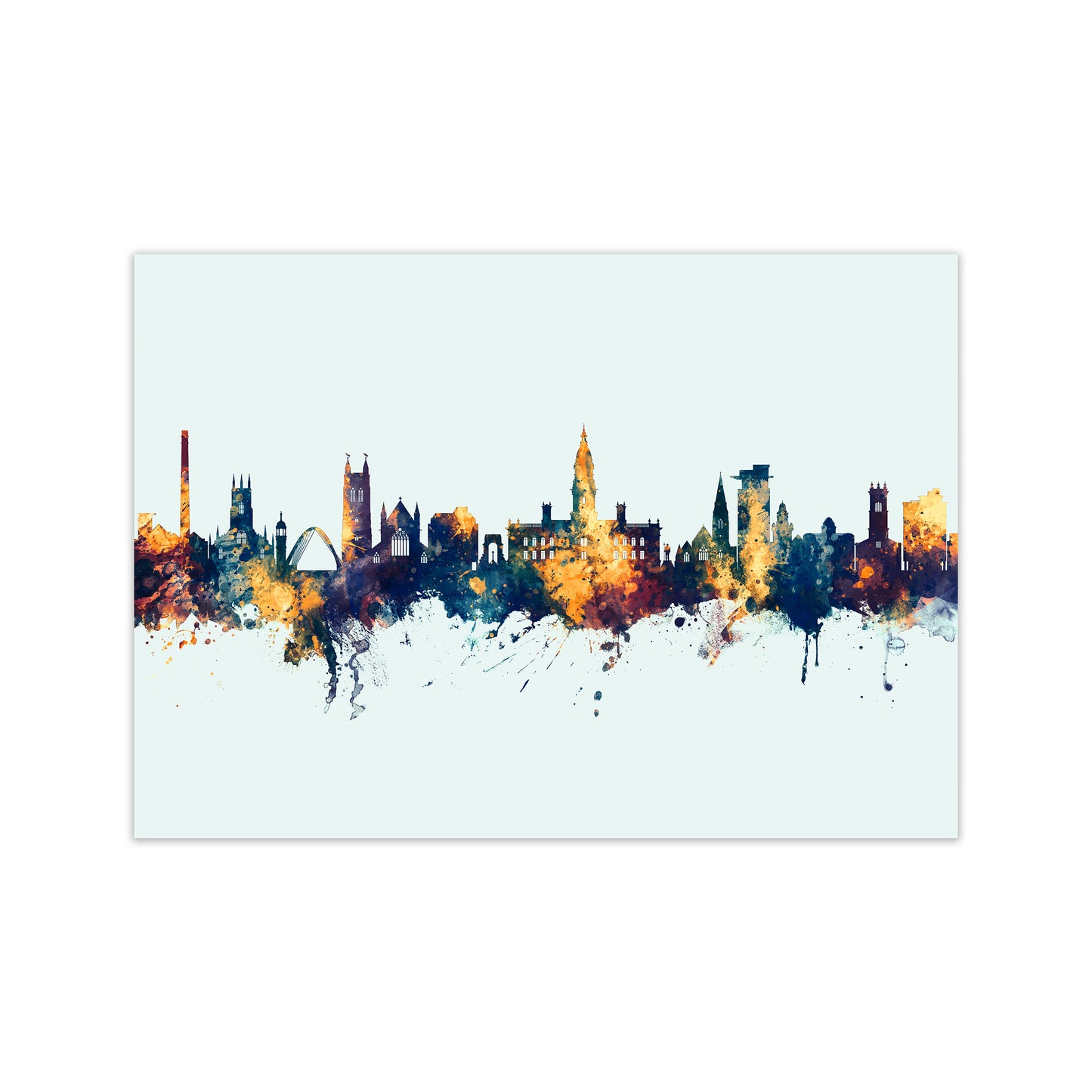 Bolton England Skyline Blue Orange Art Print by Michael Tompsett Print Only