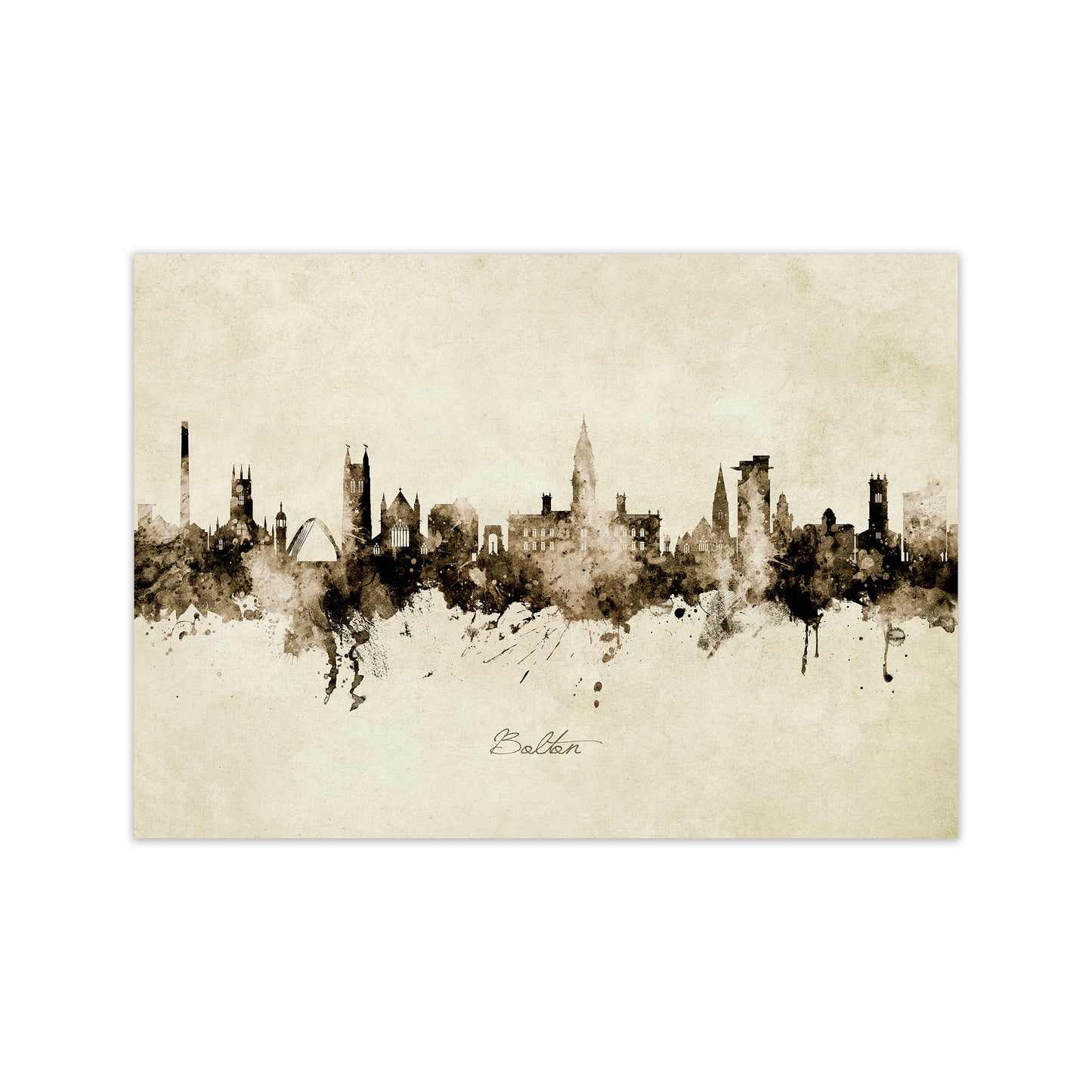 Bolton England Skyline Vintage Art Print by Michael Tompsett Print Only