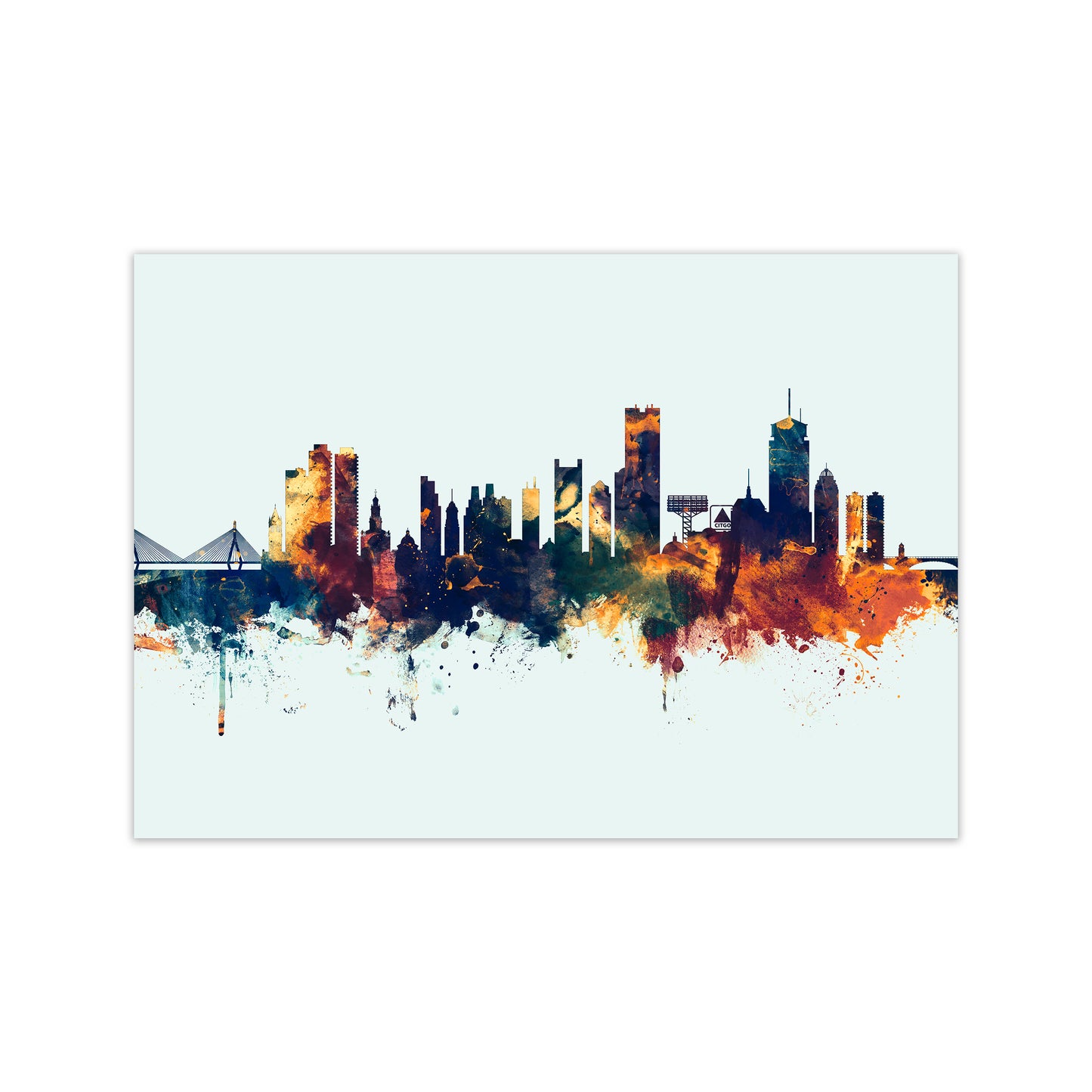 Boston Massachusetts Skyline Blue Orange Art Print by Michael Tompsett Print Only