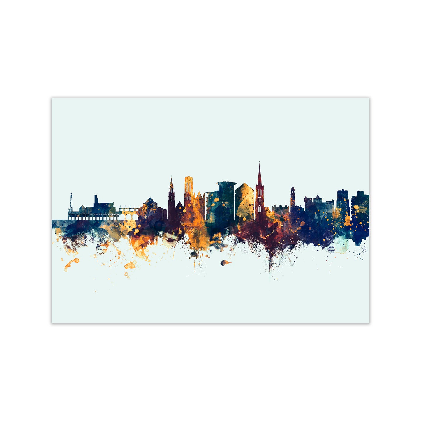 Bournemouth England Skyline Blue Orange Art Print by Michael Tompsett Print Only