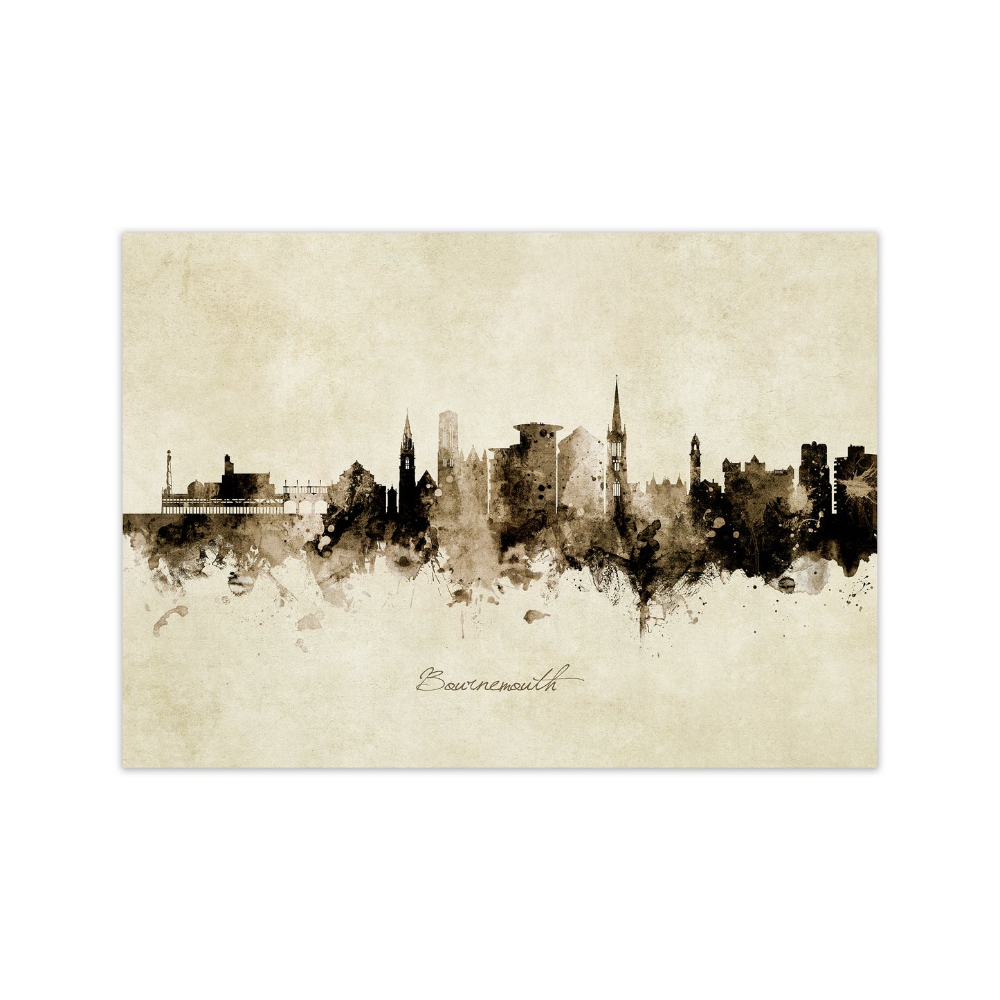 Bournemouth England Skyline Vintage Art Print by Michael Tompsett Print Only