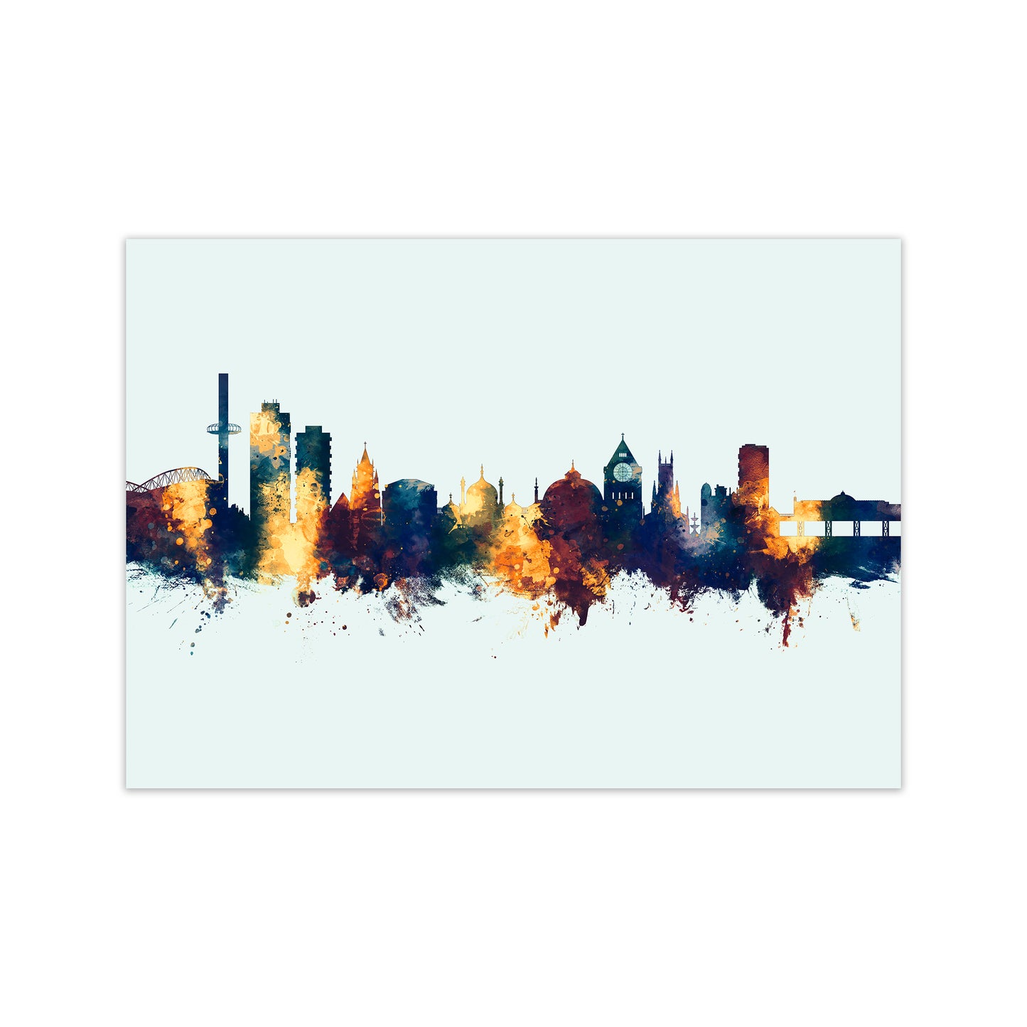 Brighton England Skyline Blue Orange Art Print by Michael Tompsett Print Only