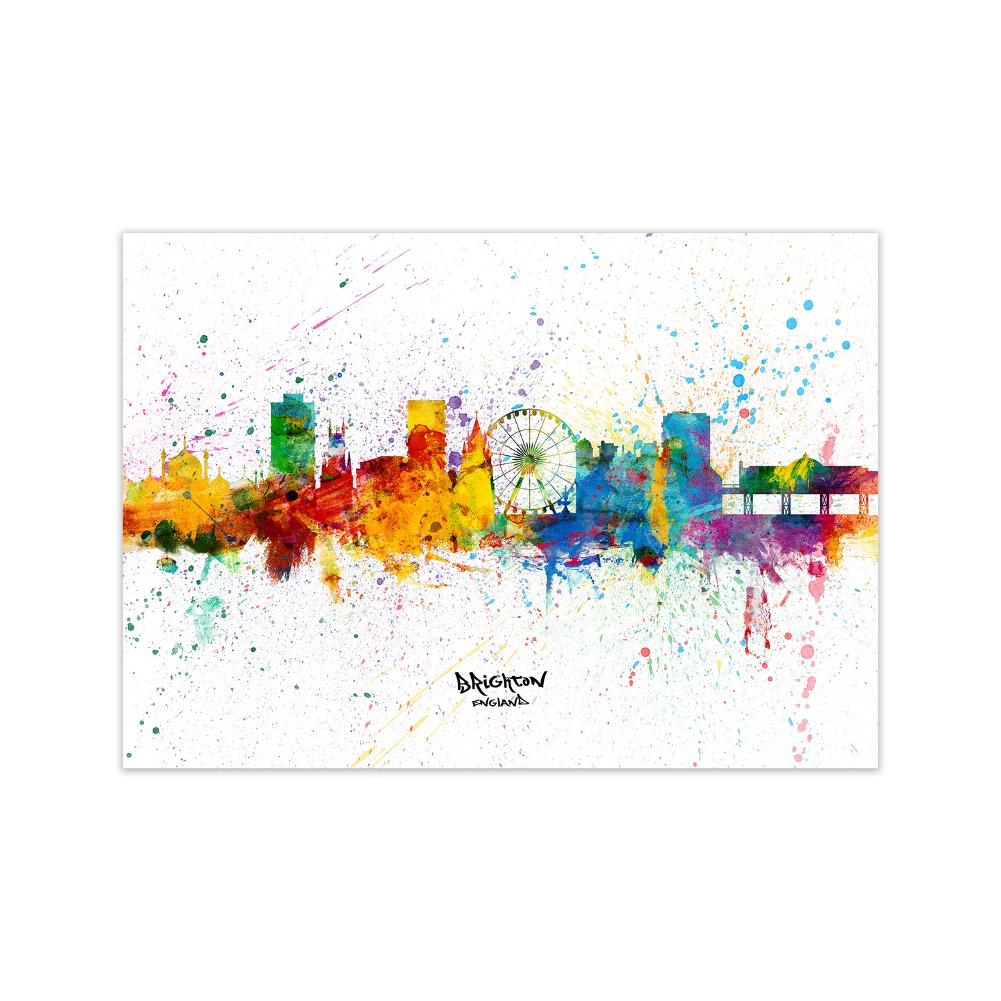 Brighton England Skyline Splash Art Print by Michael Tompsett Print Only