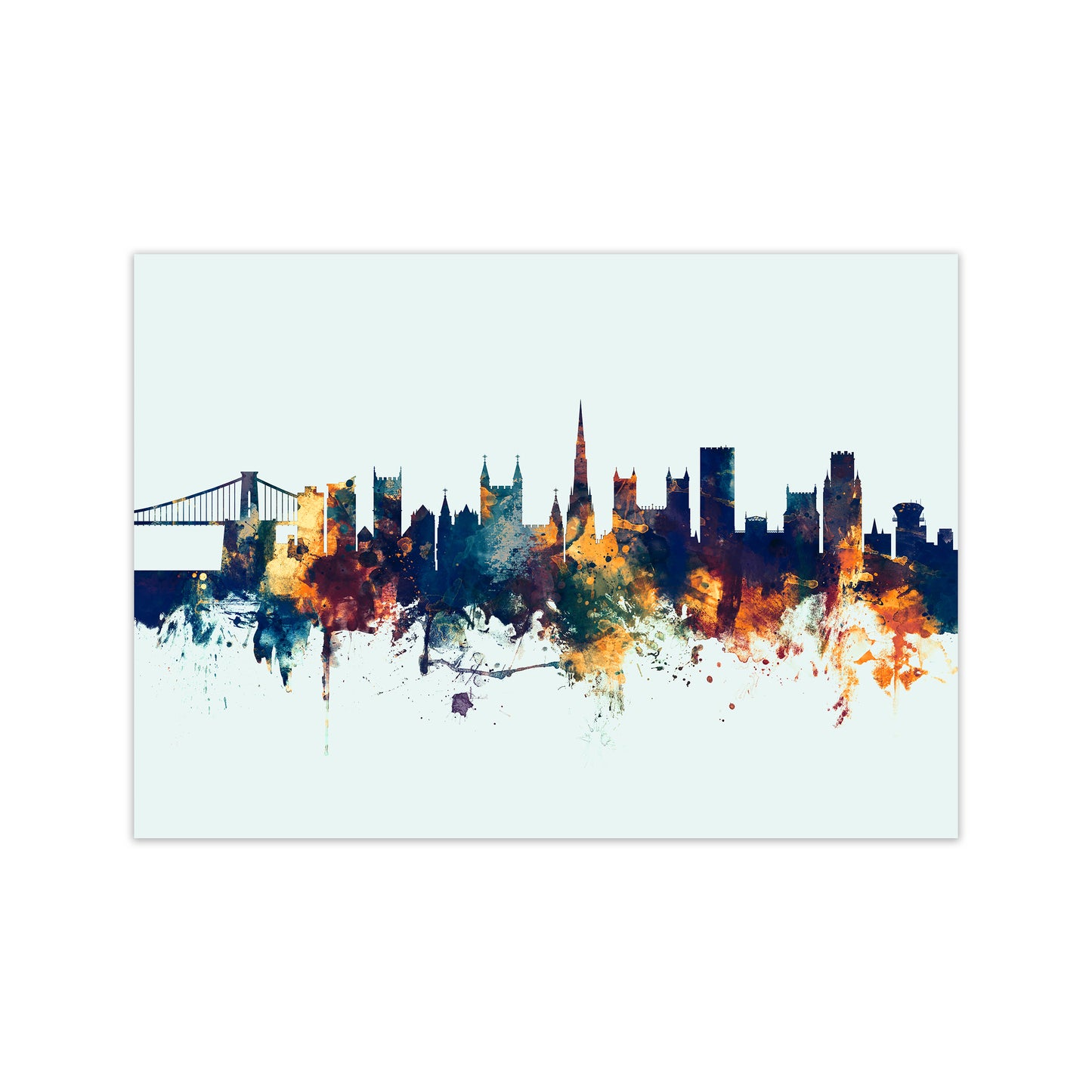 Bristol England Skyline Blue Orange Art Print by Michael Tompsett Print Only