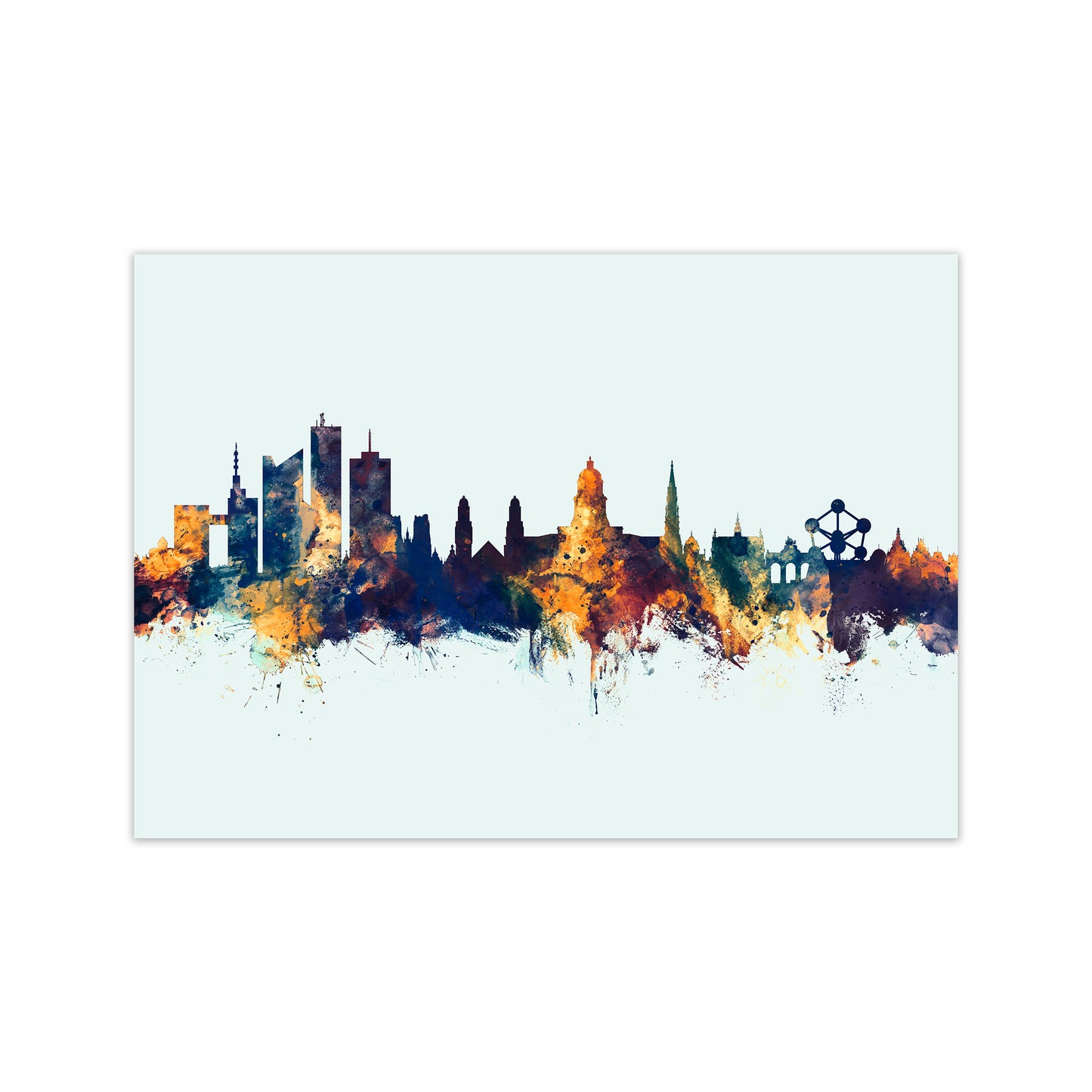 Brussels Belgium Skyline Blue Orange Art Print by Michael Tompsett Print Only