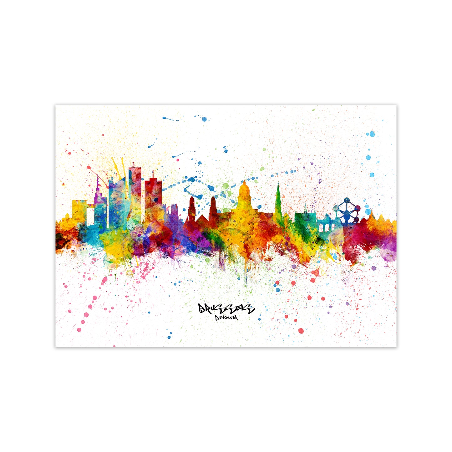 Brussels Belgium Skyline Splash Art Print by Michael Tompsett Print Only