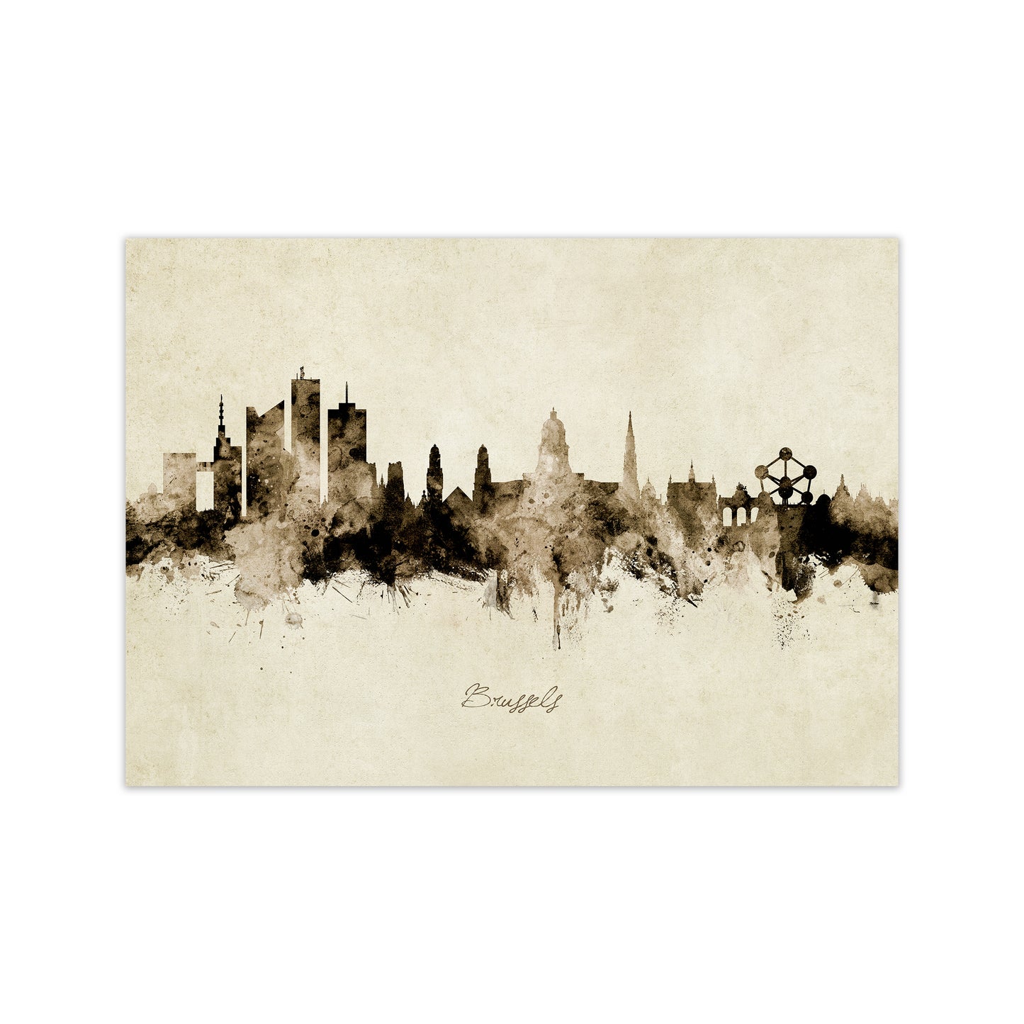 Brussels Belgium Skyline Vintage Art Print by Michael Tompsett Print Only