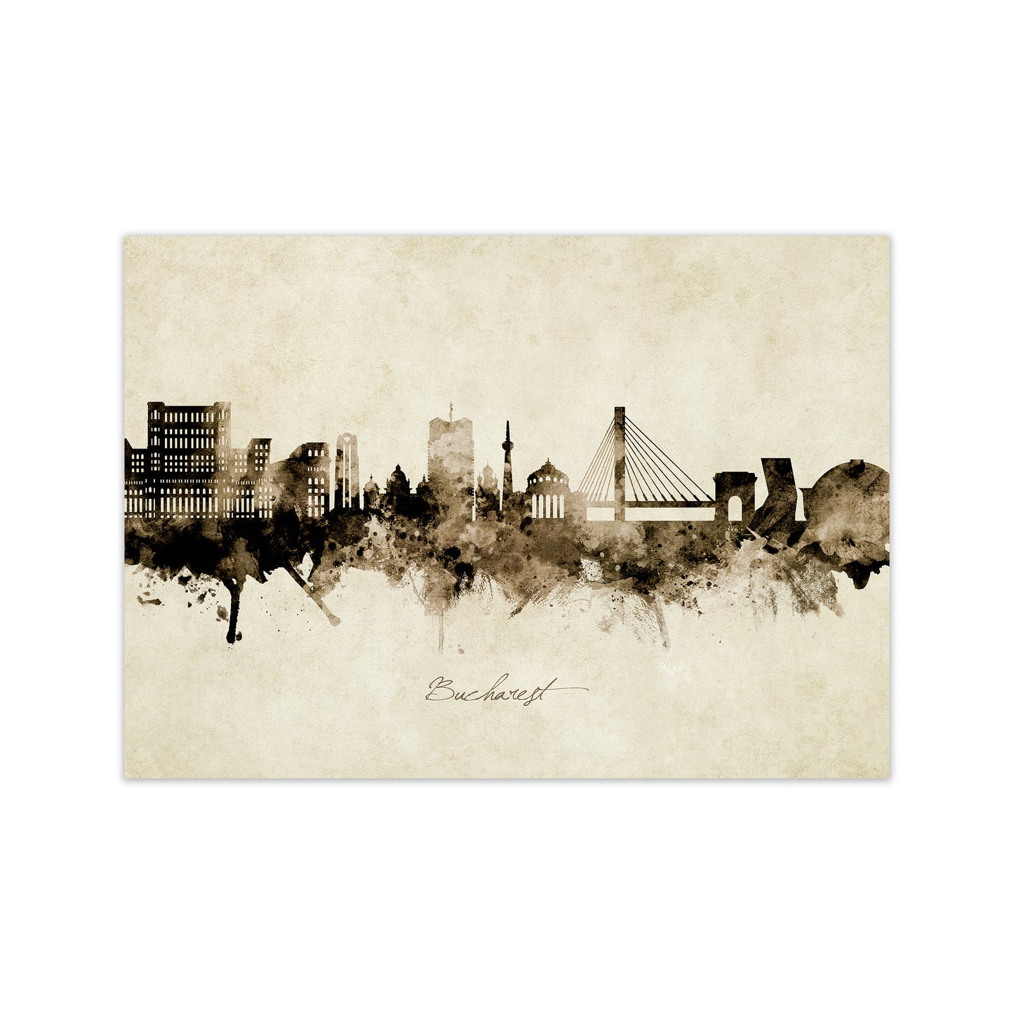 Bucharest Romania Skyline Vintage Art Print by Michael Tompsett Print Only
