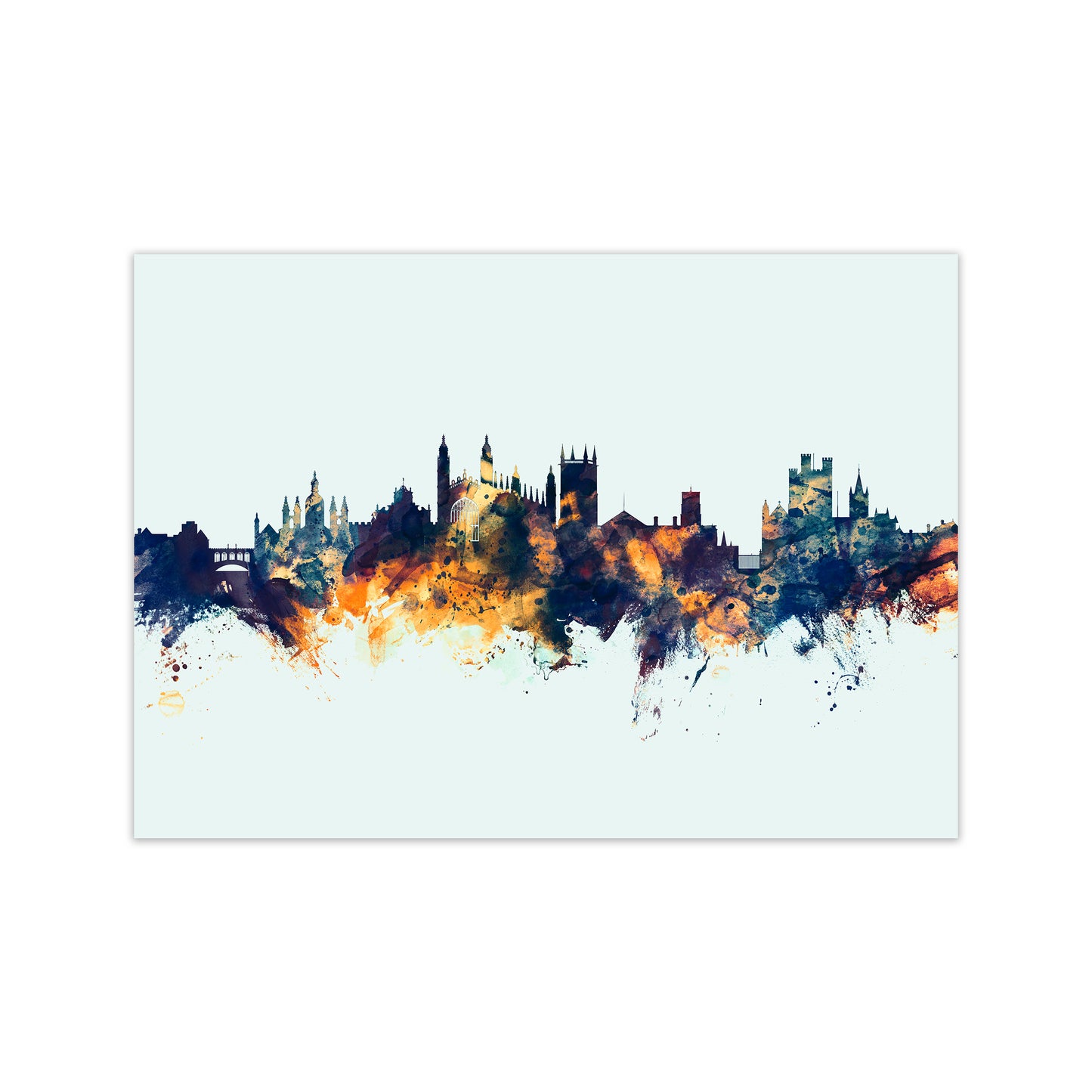 Cambridge England Skyline Blue Orange Art Print by Michael Tompsett Print Only