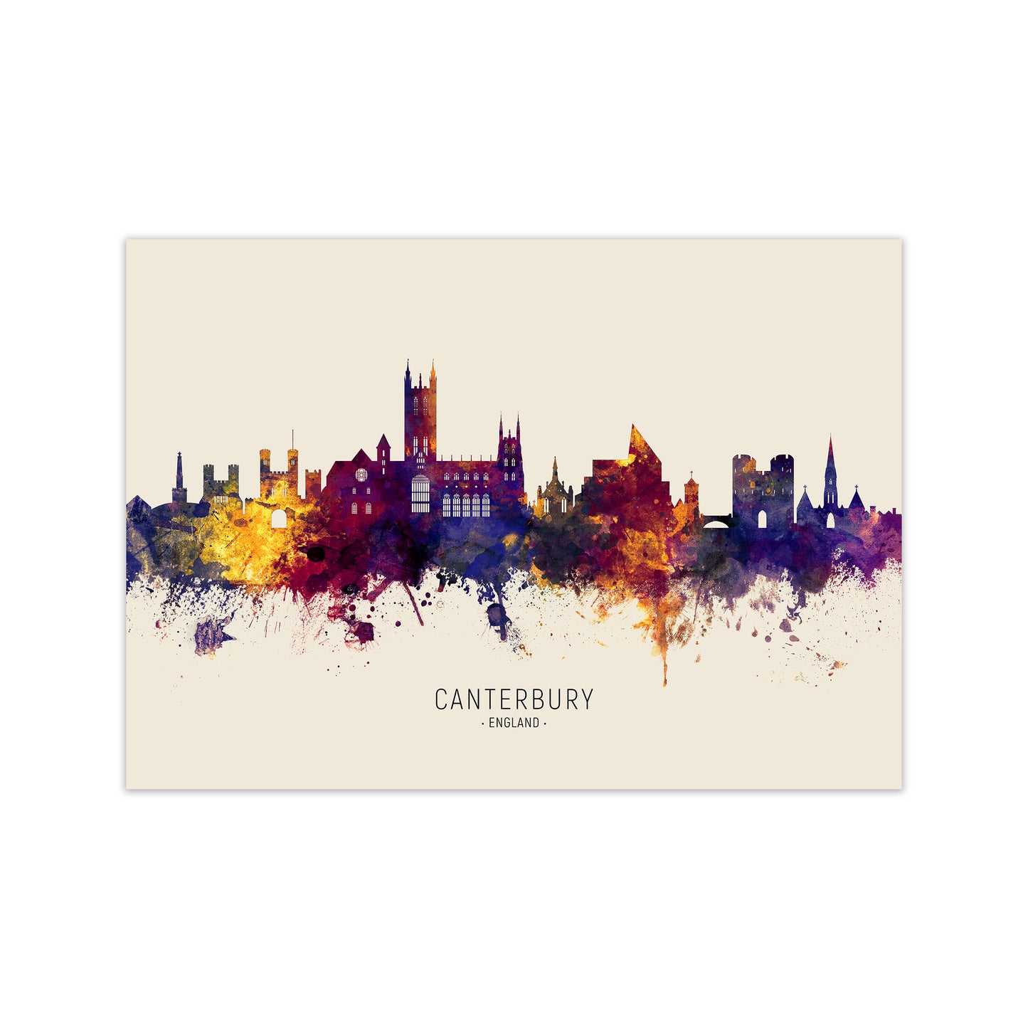 Canterbury England Skyline Autumn City Name Art Print by Michael Tompsett Print Only