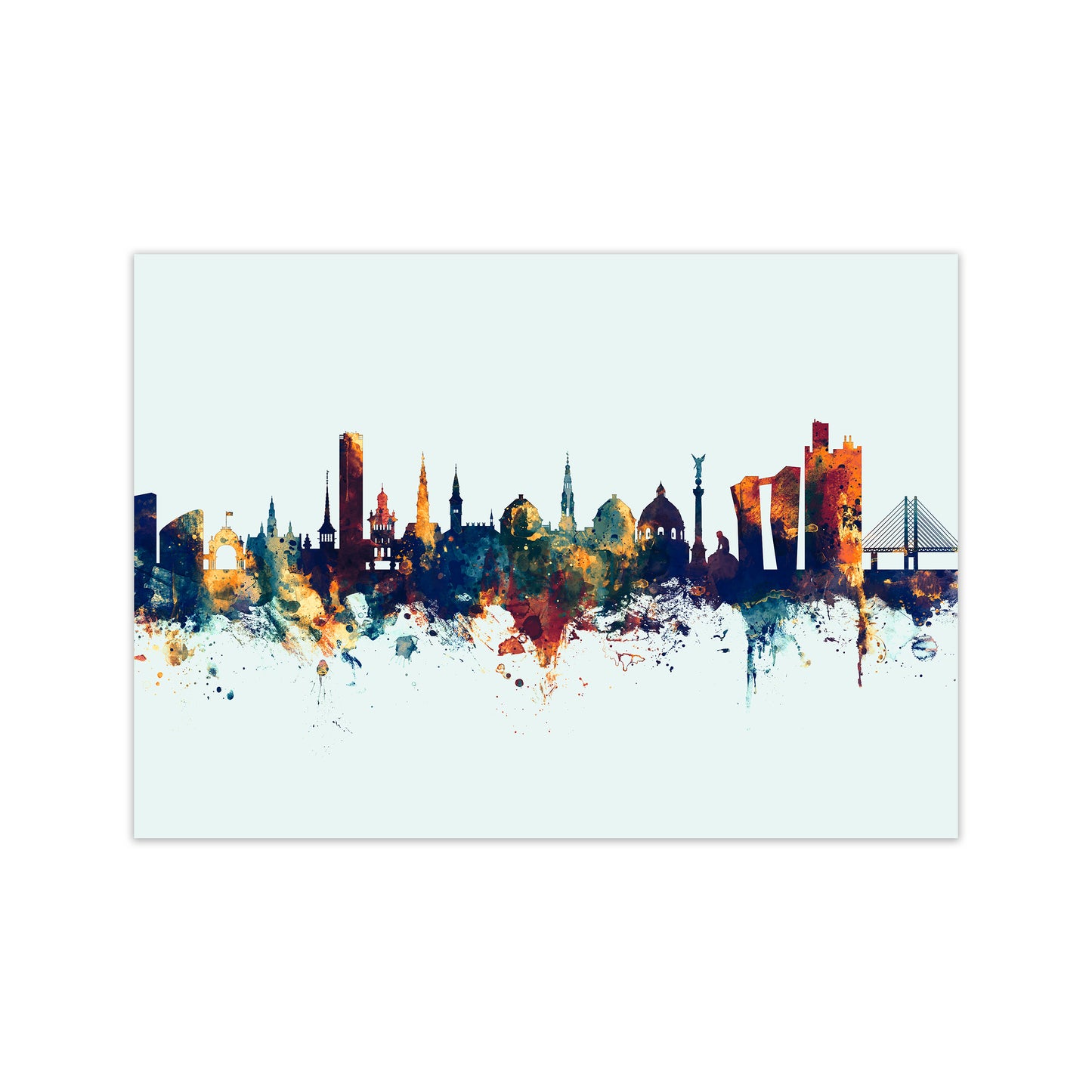 Copenhagen Denmark Skyline Blue Orange Art Print by Michael Tompsett Print Only