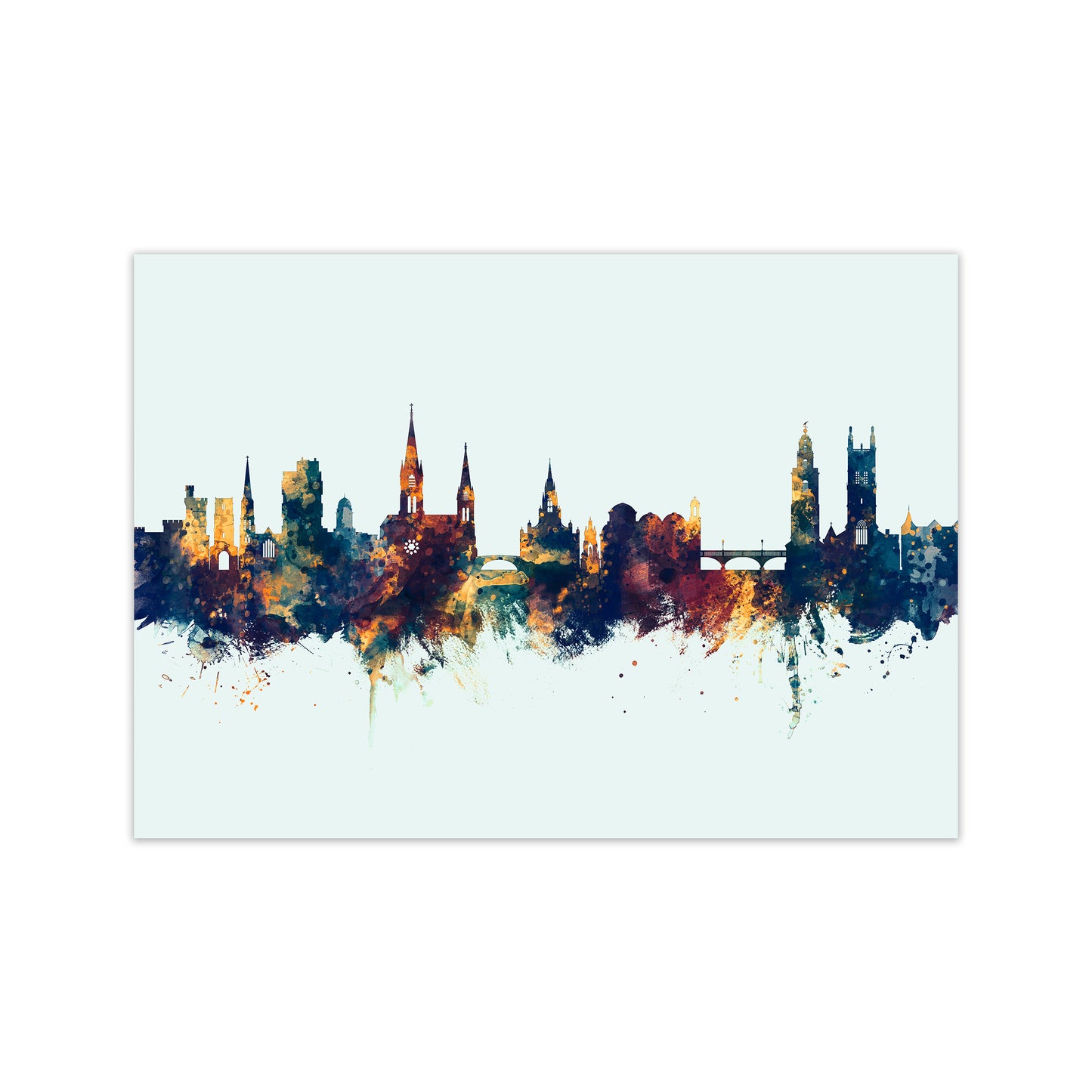 Cork Ireland Skyline Blue Orange Art Print by Michael Tompsett Print Only