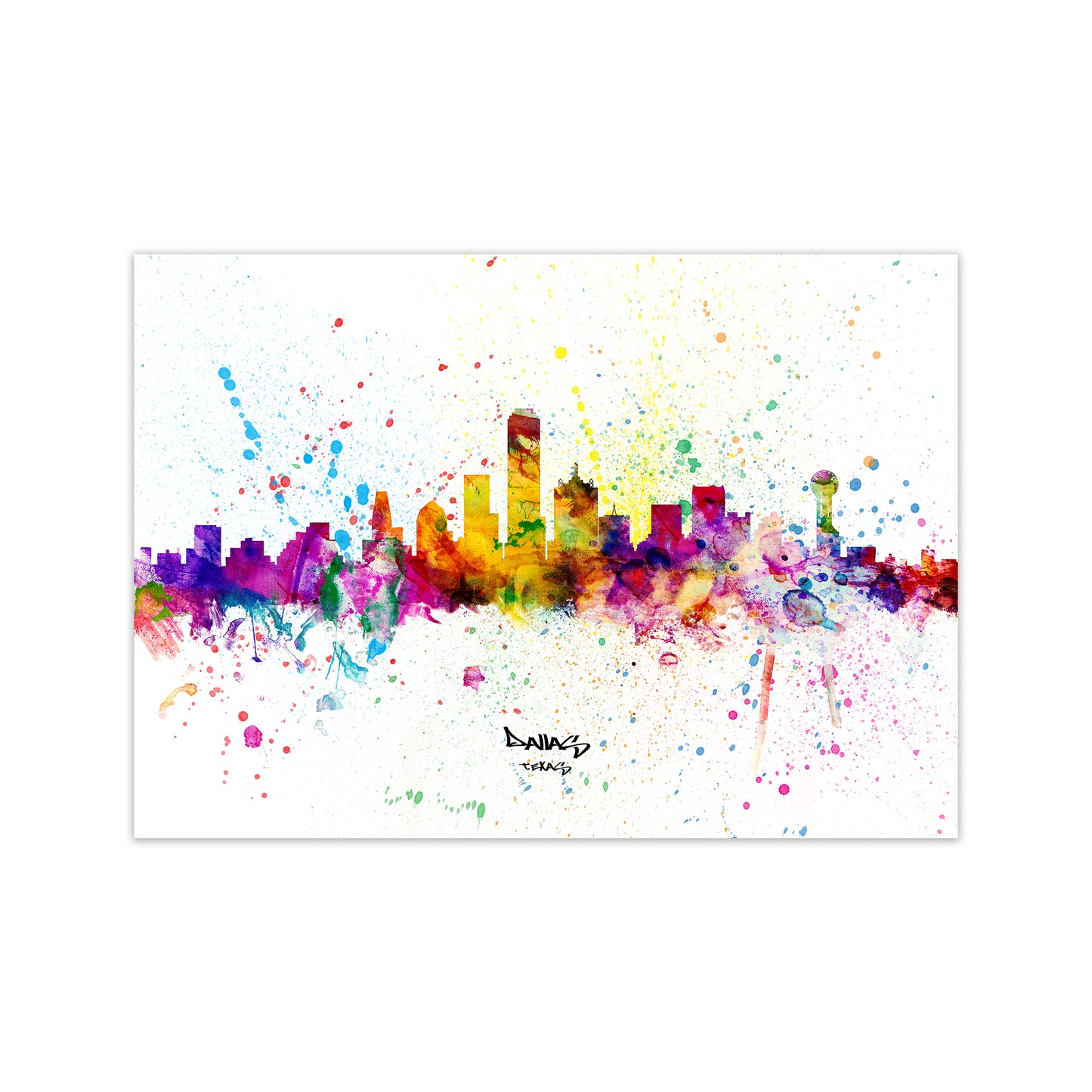 Dallas Texas Skyline Splash Art Print by Michael Tompsett Print Only
