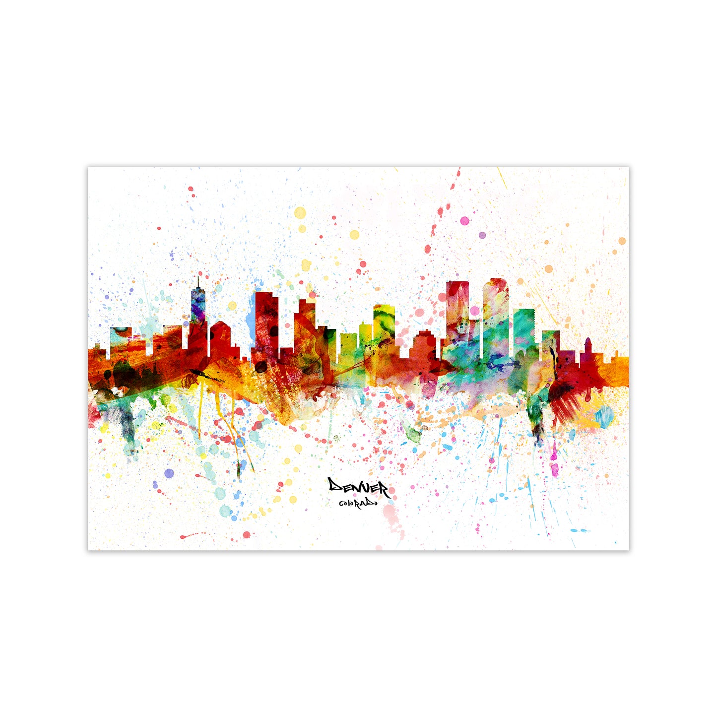 Denver Colorado Skyline Splash Art Print by Michael Tompsett Print Only