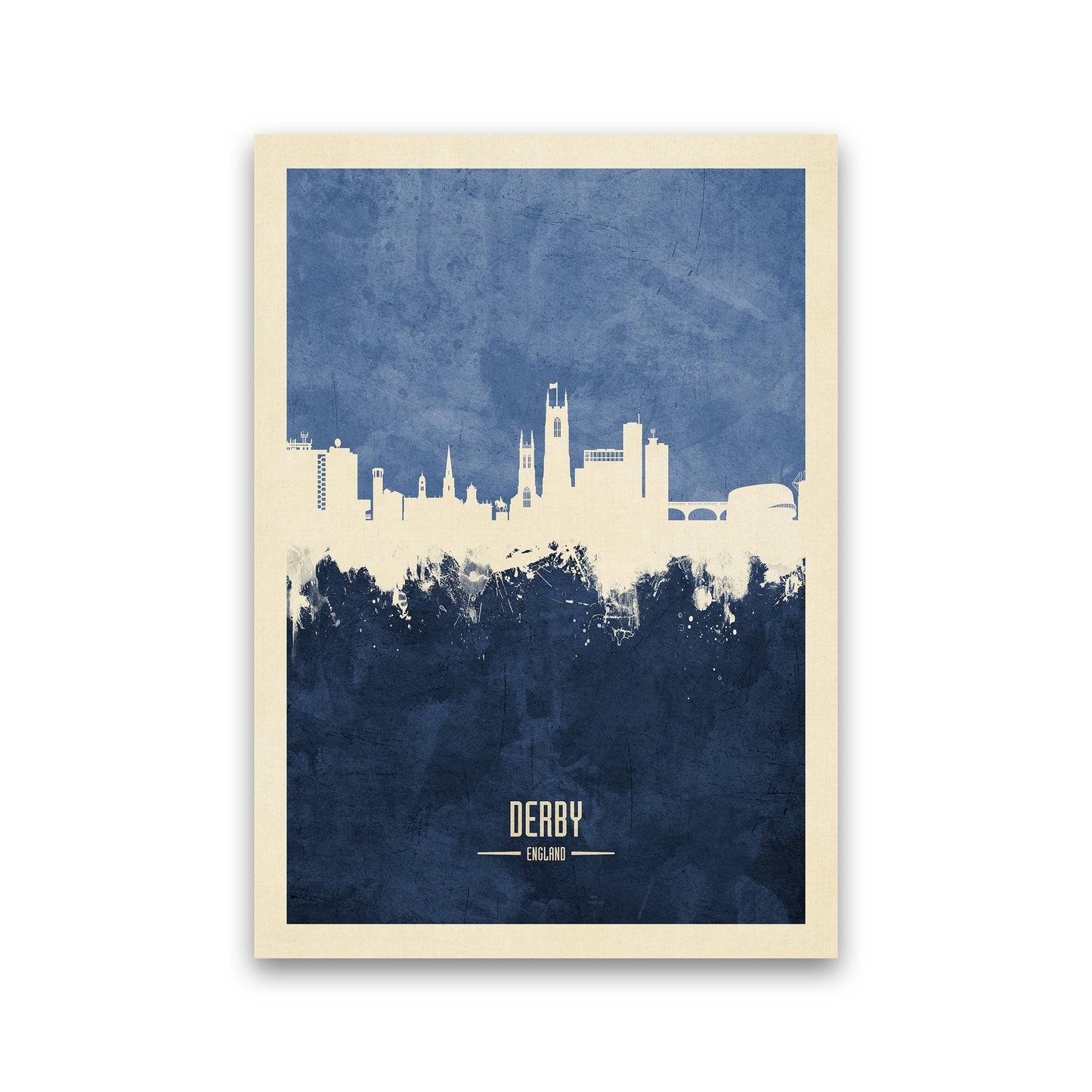 Derby England Skyline Portrait Navy Art Print by Michael Tompsett Print Only