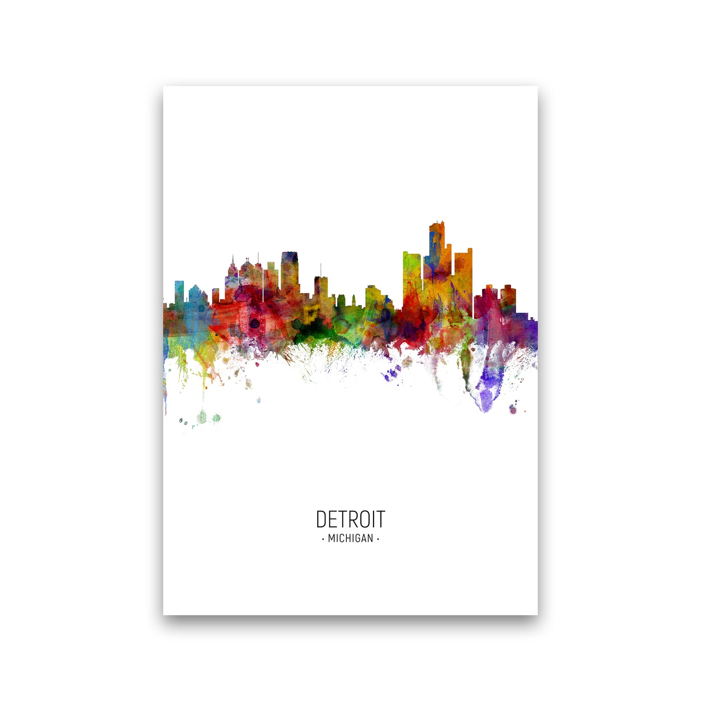 Detroit Michigan Skyline Portrait Art Print by Michael Tompsett Print Only