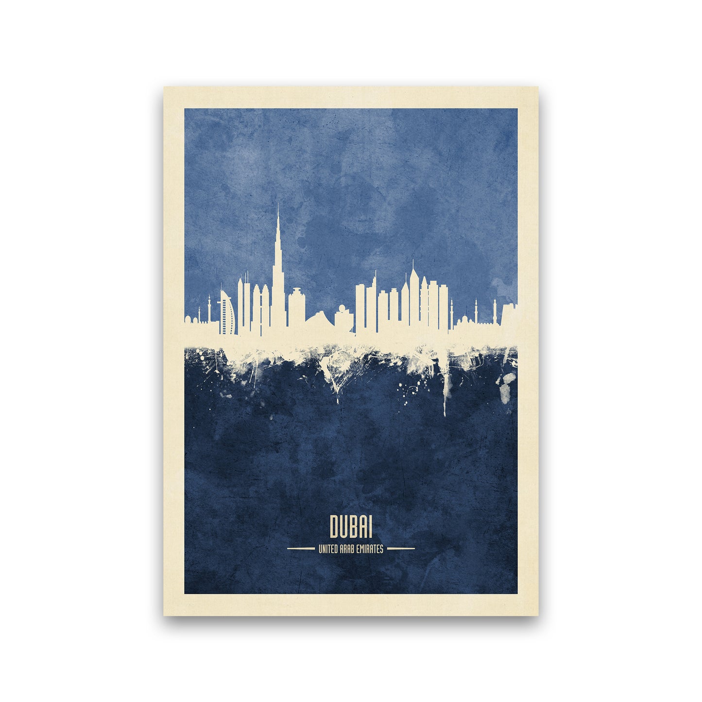 Dubai Uae Skyline Portrait Navy Art Print by Michael Tompsett Print Only
