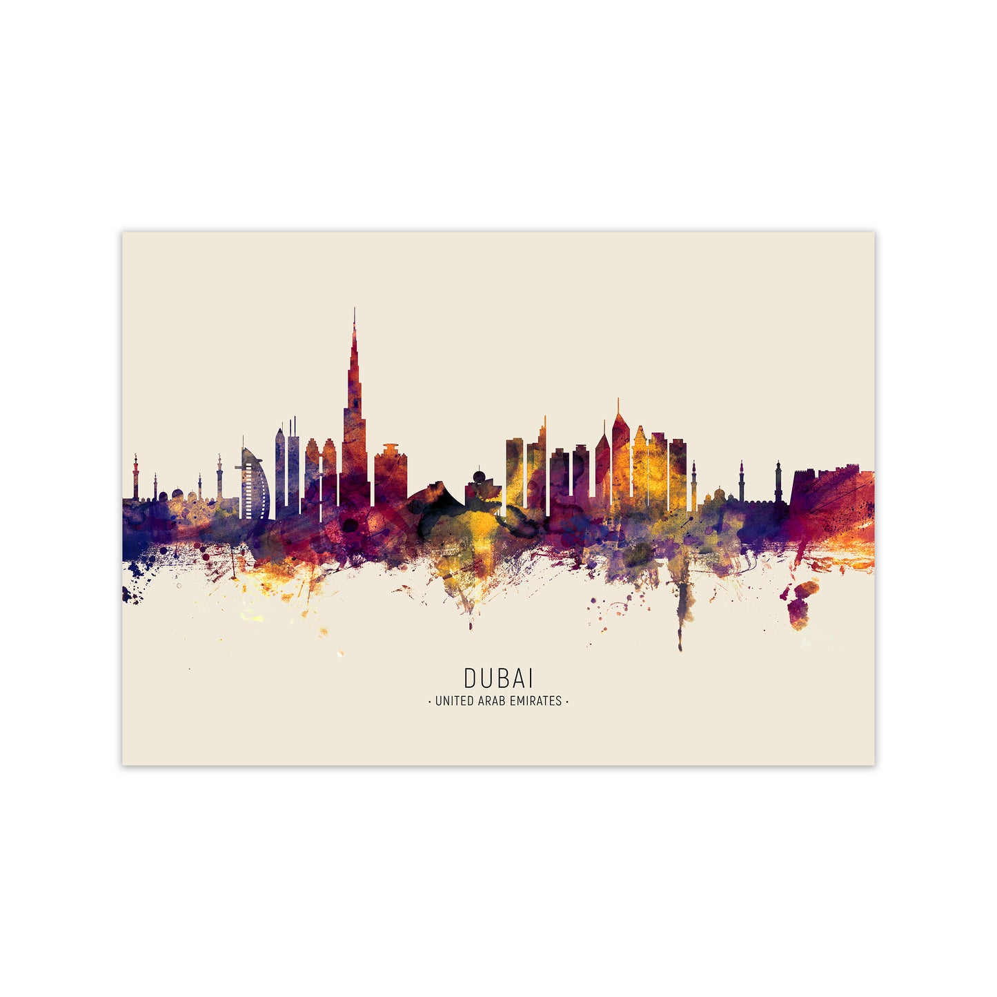 Dubai United Arab Emirates Skyline Autumn City Name Art Print by Michael Tompsett Print Only