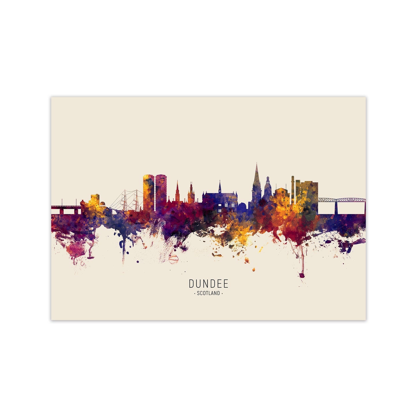 Dundee Scotland Skyline Autumn City Name Art Print by Michael Tompsett Print Only