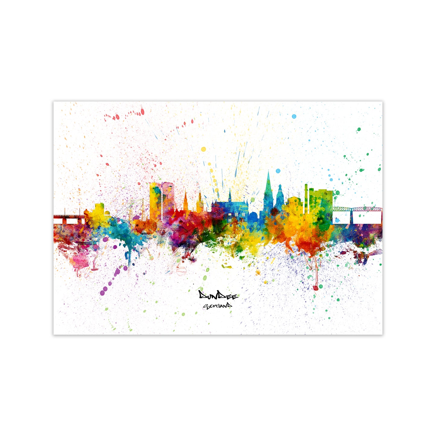 Dundee Scotland Skyline Splash Art Print by Michael Tompsett Print Only