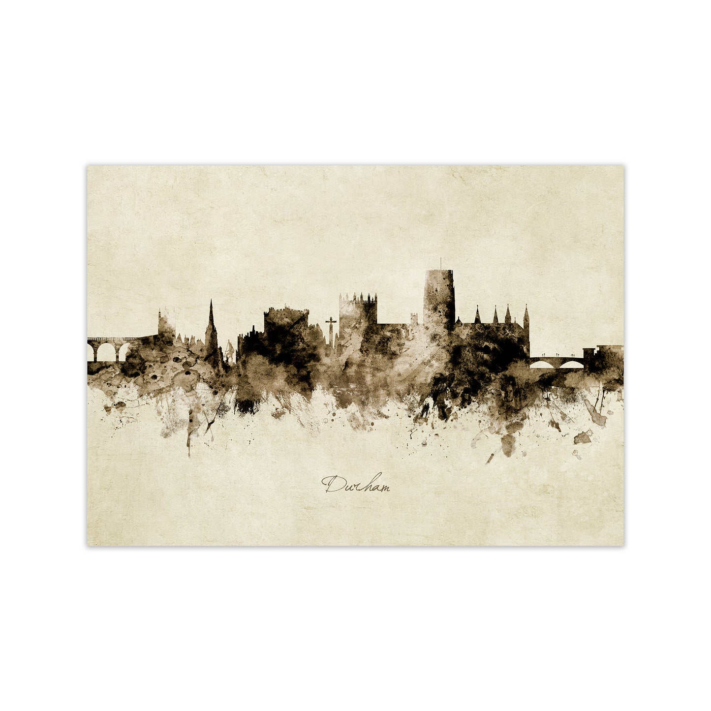 Durham England Skyline Vintage Art Print by Michael Tompsett Print Only