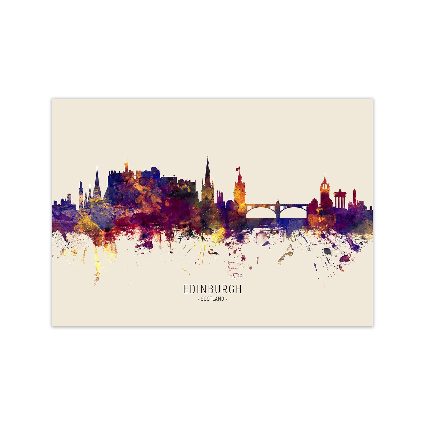 Edinburgh Scotland Skyline Autumn City Name Art Print by Michael Tompsett Print Only