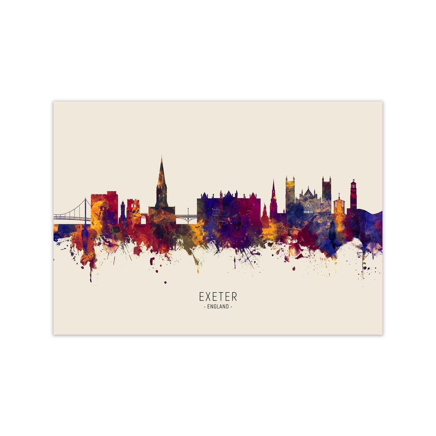 Exeter England Skyline Autumn City Name Art Print by Michael Tompsett Print Only