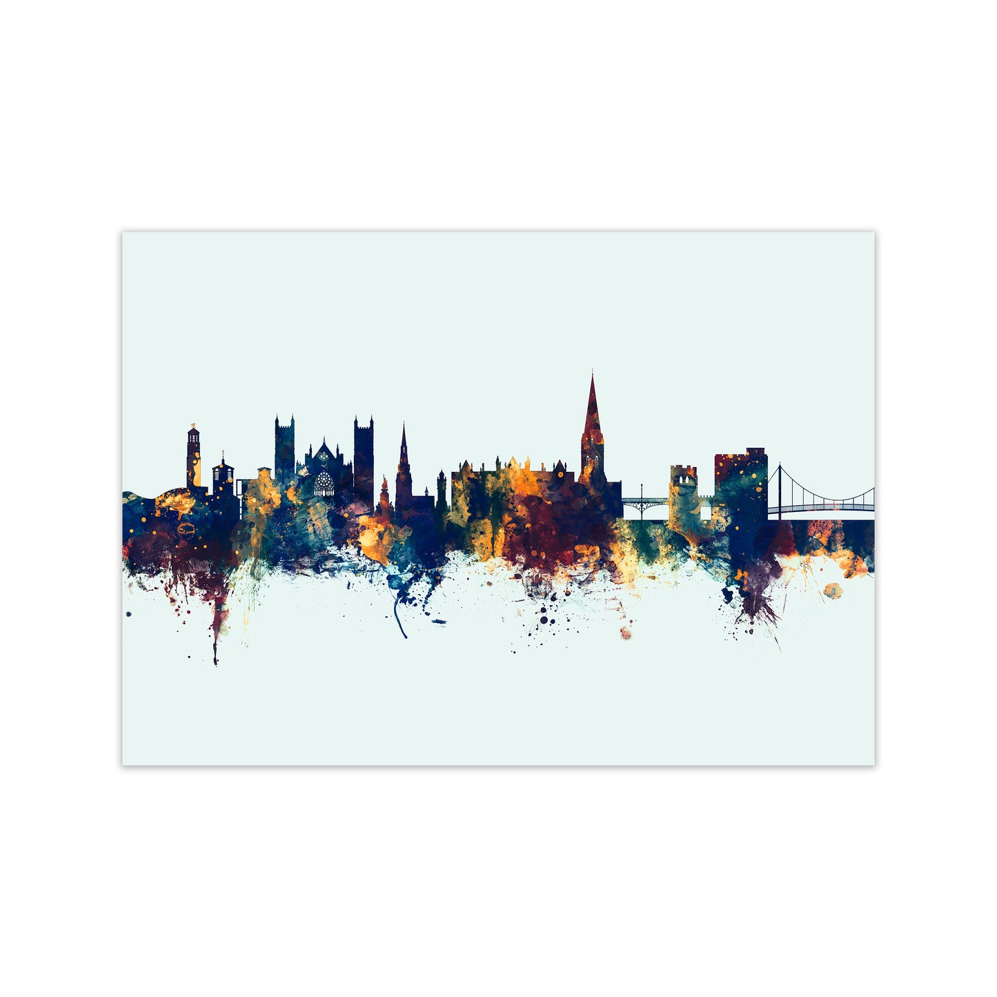 Exeter England Skyline Blue Orange Art Print by Michael Tompsett Print Only