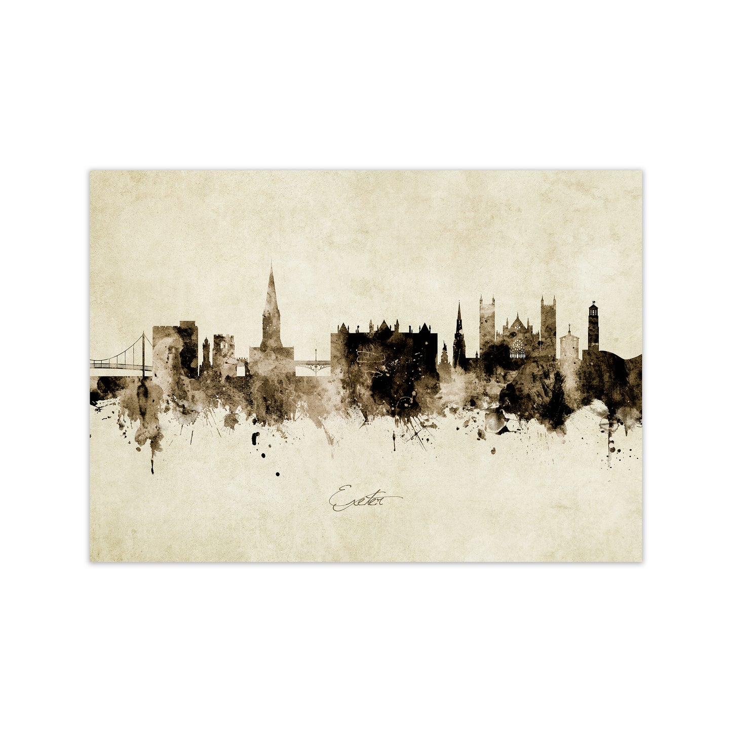 Exeter England Skyline Vintage Art Print by Michael Tompsett Print Only