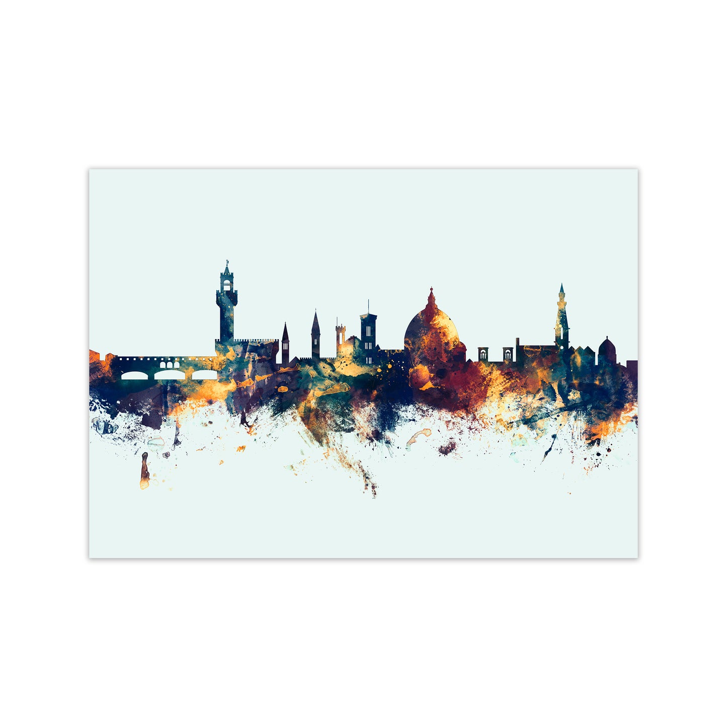 Florence Italy Skyline Blue Orange Art Print by Michael Tompsett Print Only