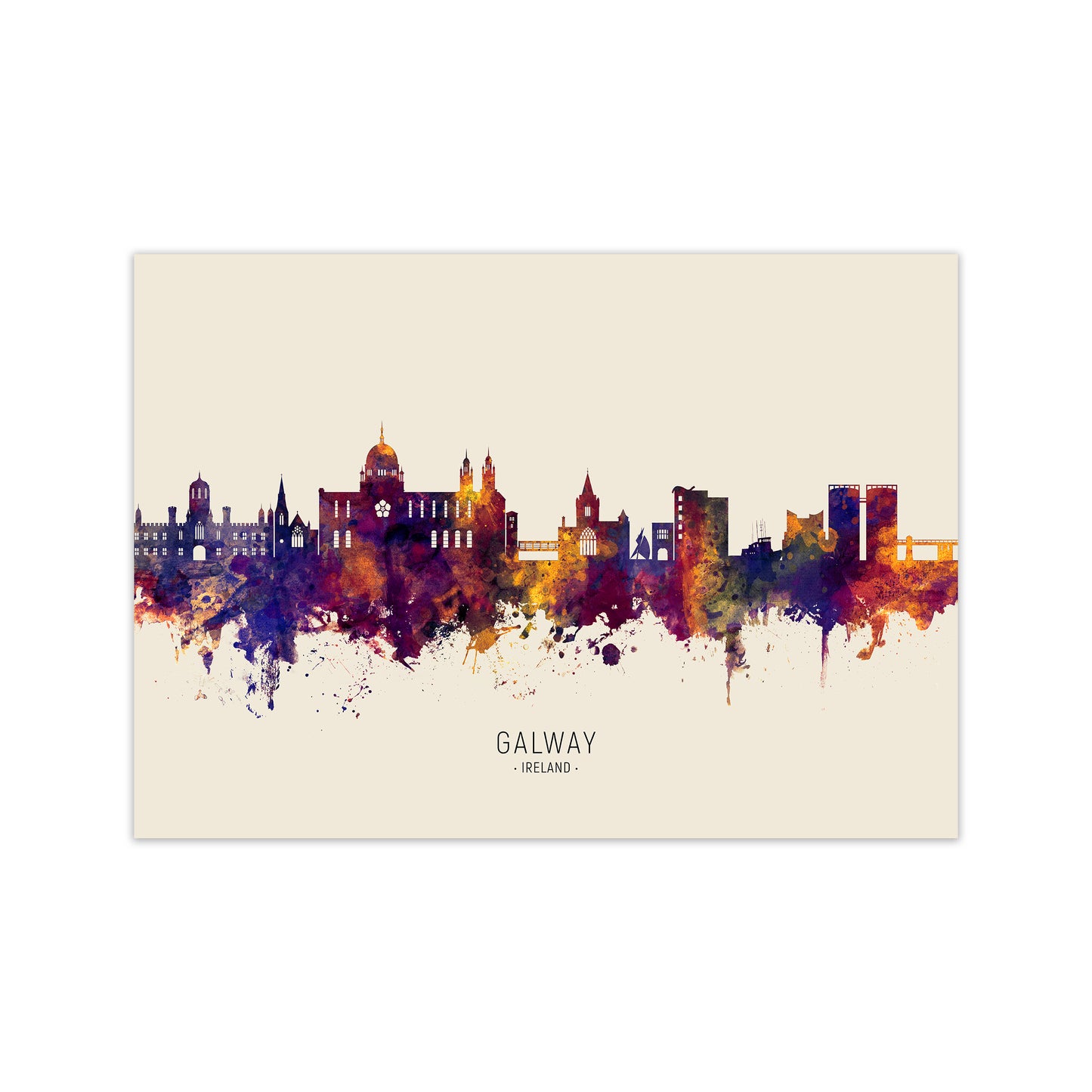 Galway Ireland Skyline Autumn City Name Art Print by Michael Tompsett Print Only