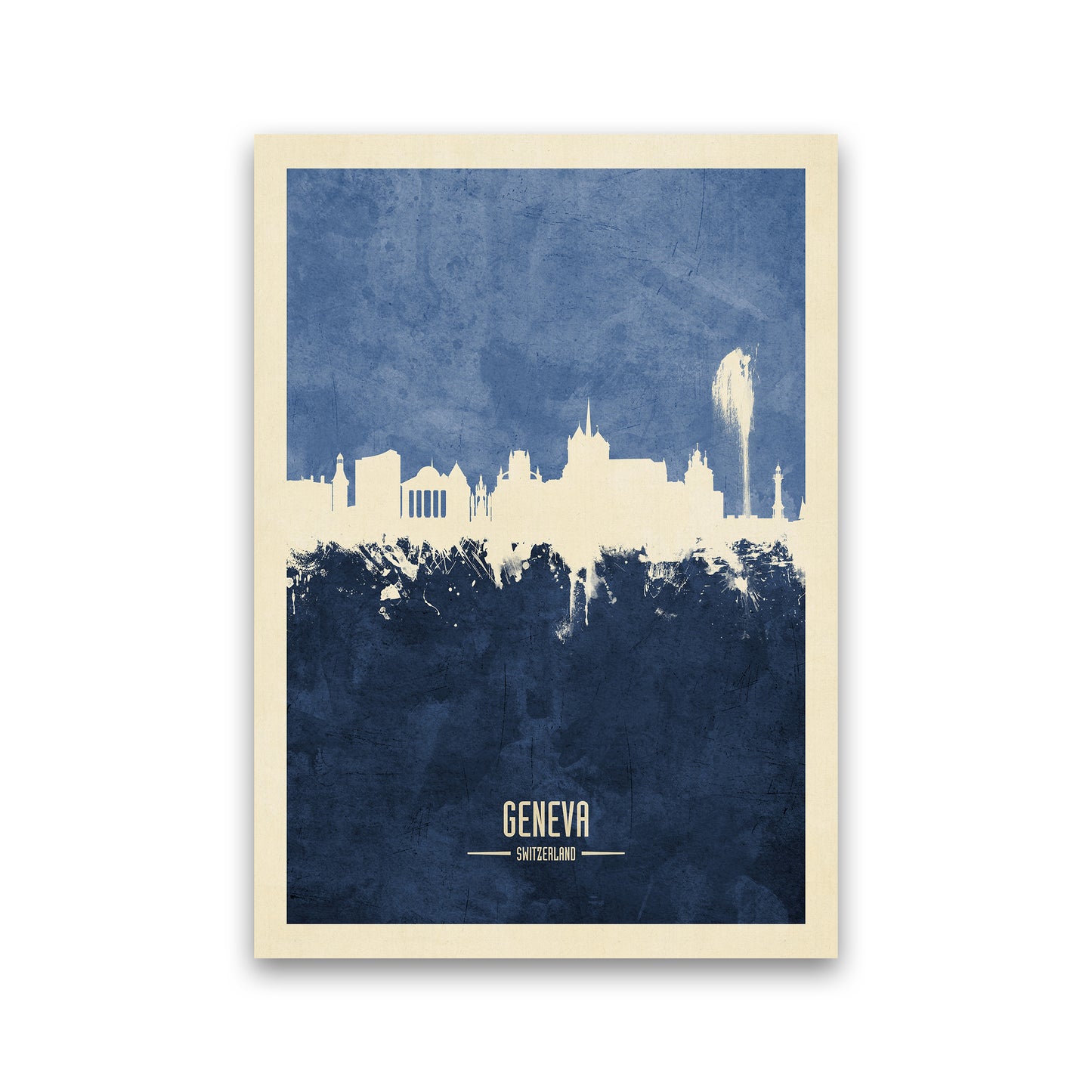 Geneva Switzerland Skyline Portrait Navy Art Print by Michael Tompsett Print Only