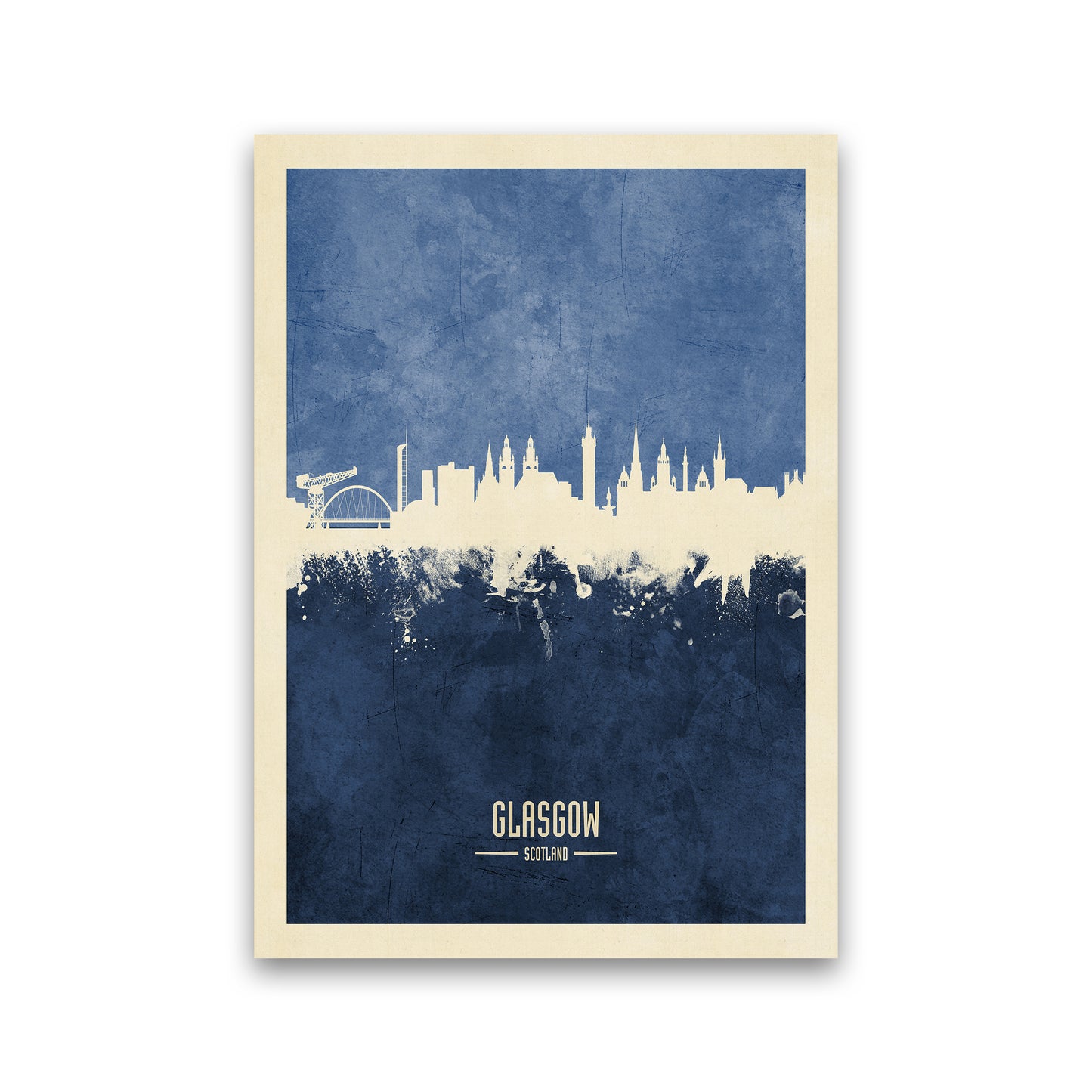Glasgow Scotland Skyline Portrait Navy Art Print by Michael Tompsett Print Only