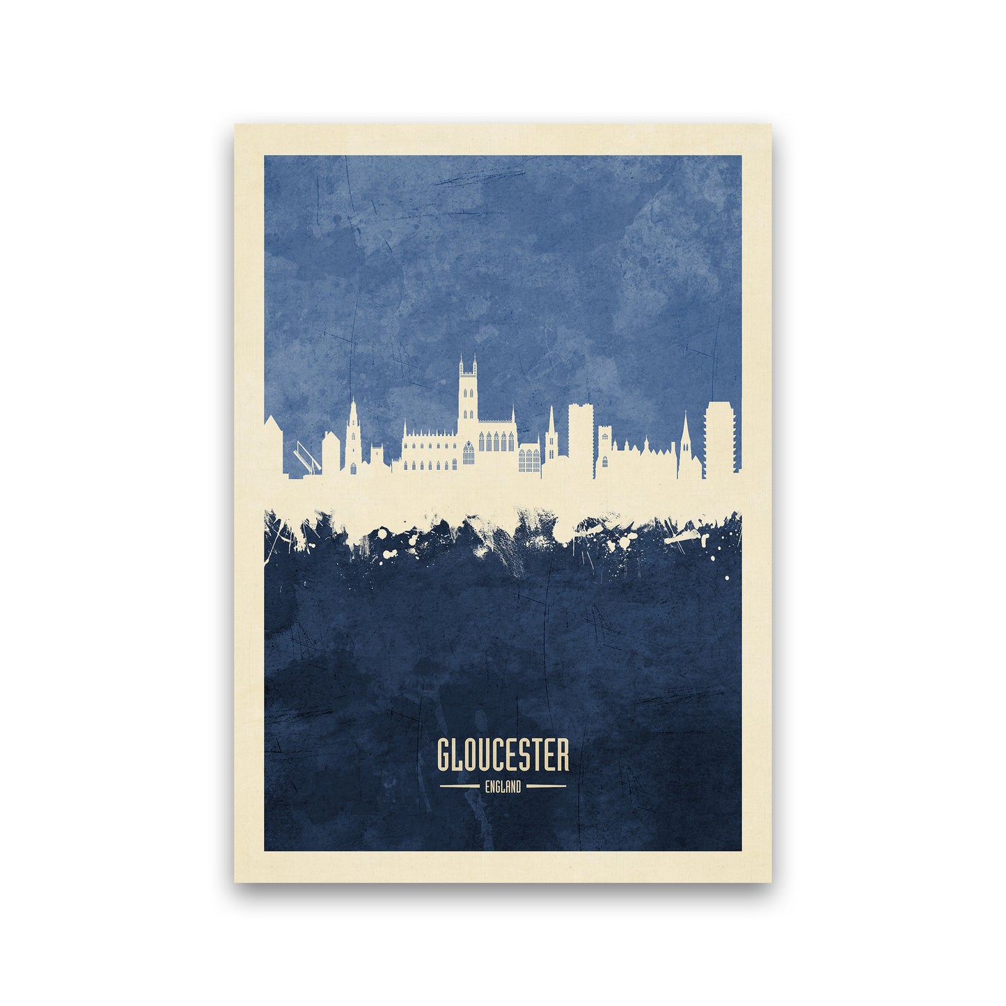 Gloucester England Skyline Portrait Navy Art Print by Michael Tompsett Print Only