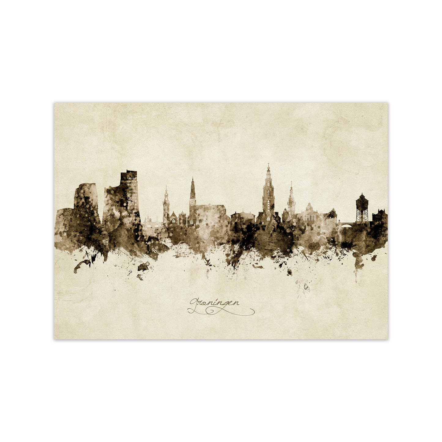 Groningen Netherlands Skyline Vintage Art Print by Michael Tompsett Print Only