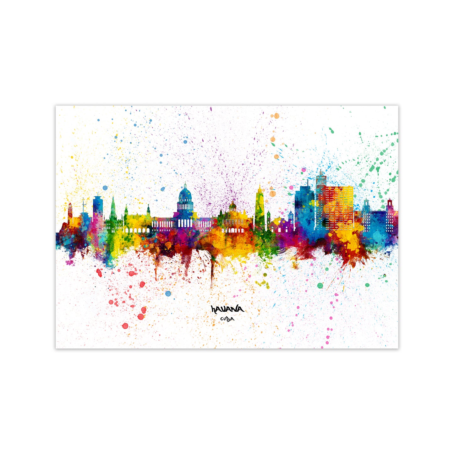 Havana Cuba Skyline Splash Art Print by Michael Tompsett Print Only