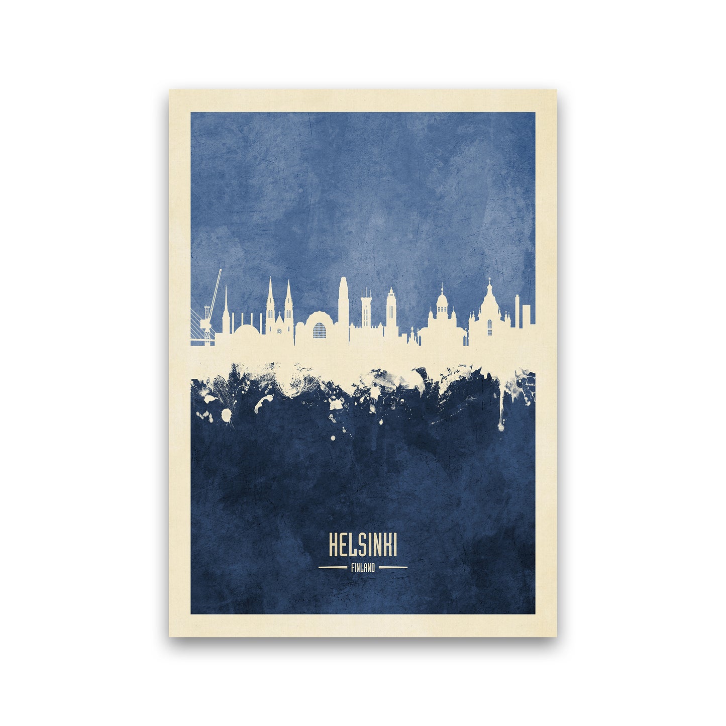 Helsinki Finland Skyline Portrait Navy Art Print by Michael Tompsett Print Only