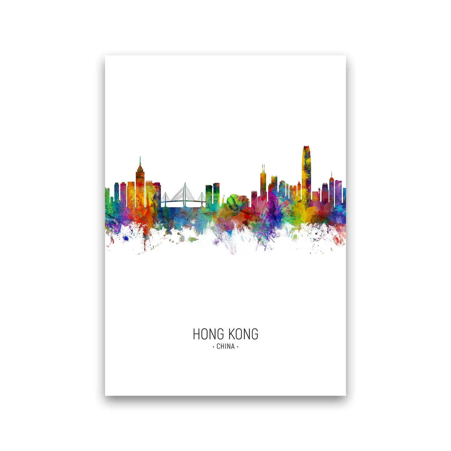Hong Kong China Skyline Portrait Art Print by Michael Tompsett Print Only