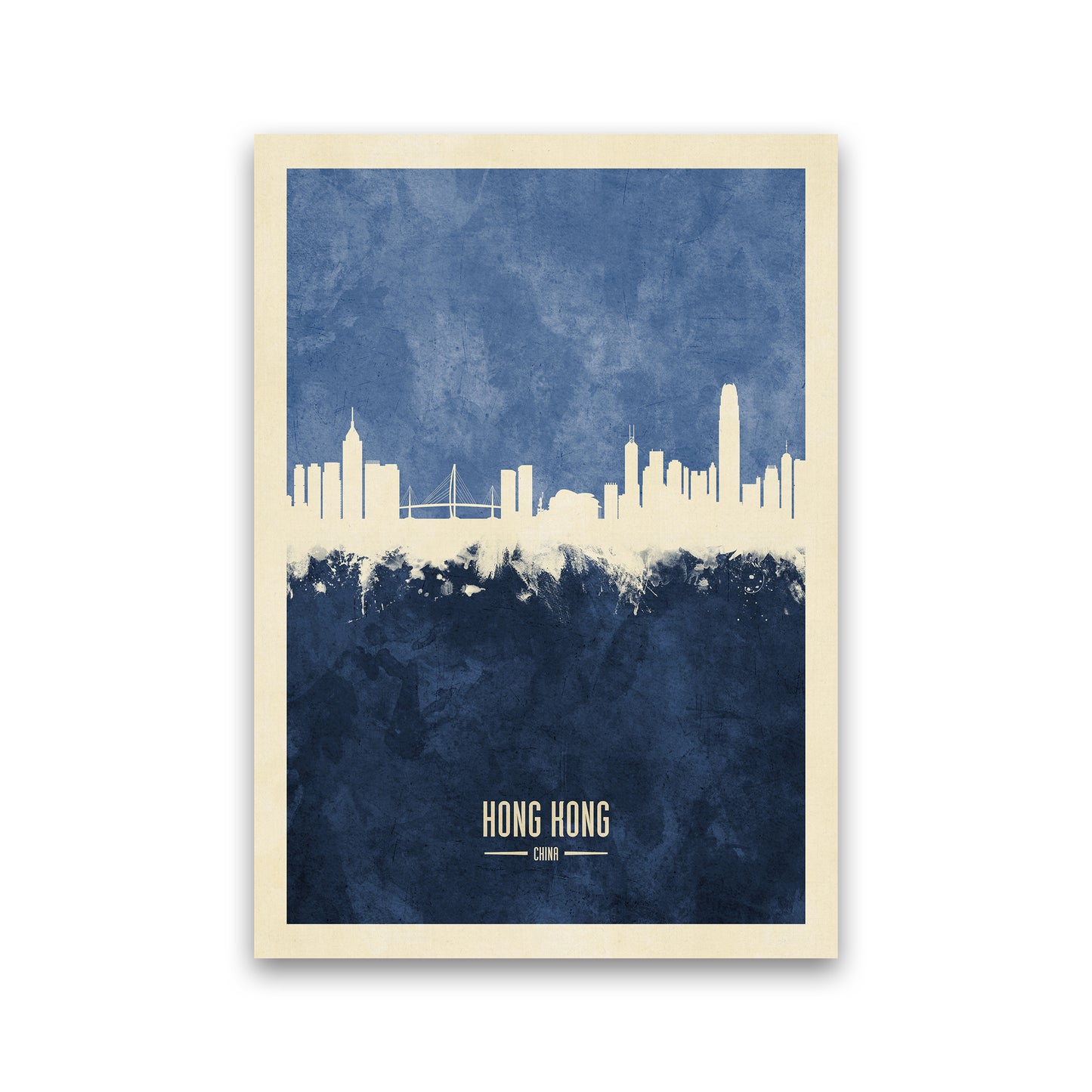 Hong Kong China Skyline Portrait Navy Art Print by Michael Tompsett Print Only