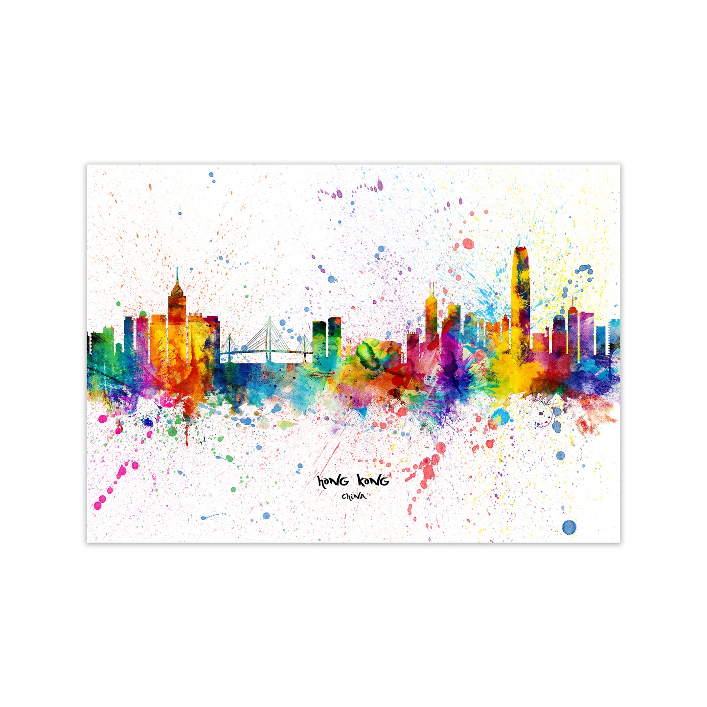 Hong Kong China Skyline Splash Art Print by Michael Tompsett Print Only