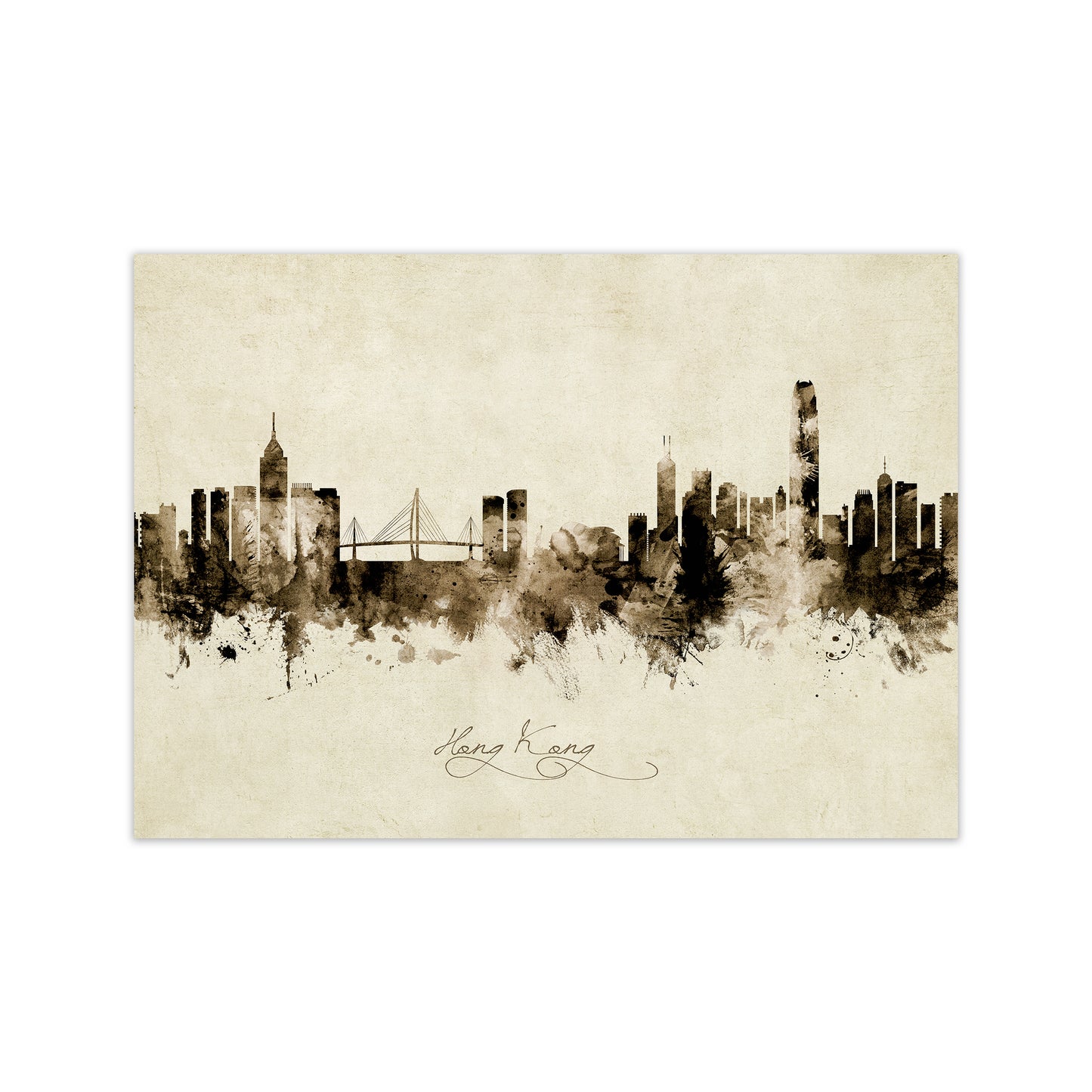Hong Kong China Skyline Vintage Art Print by Michael Tompsett Print Only