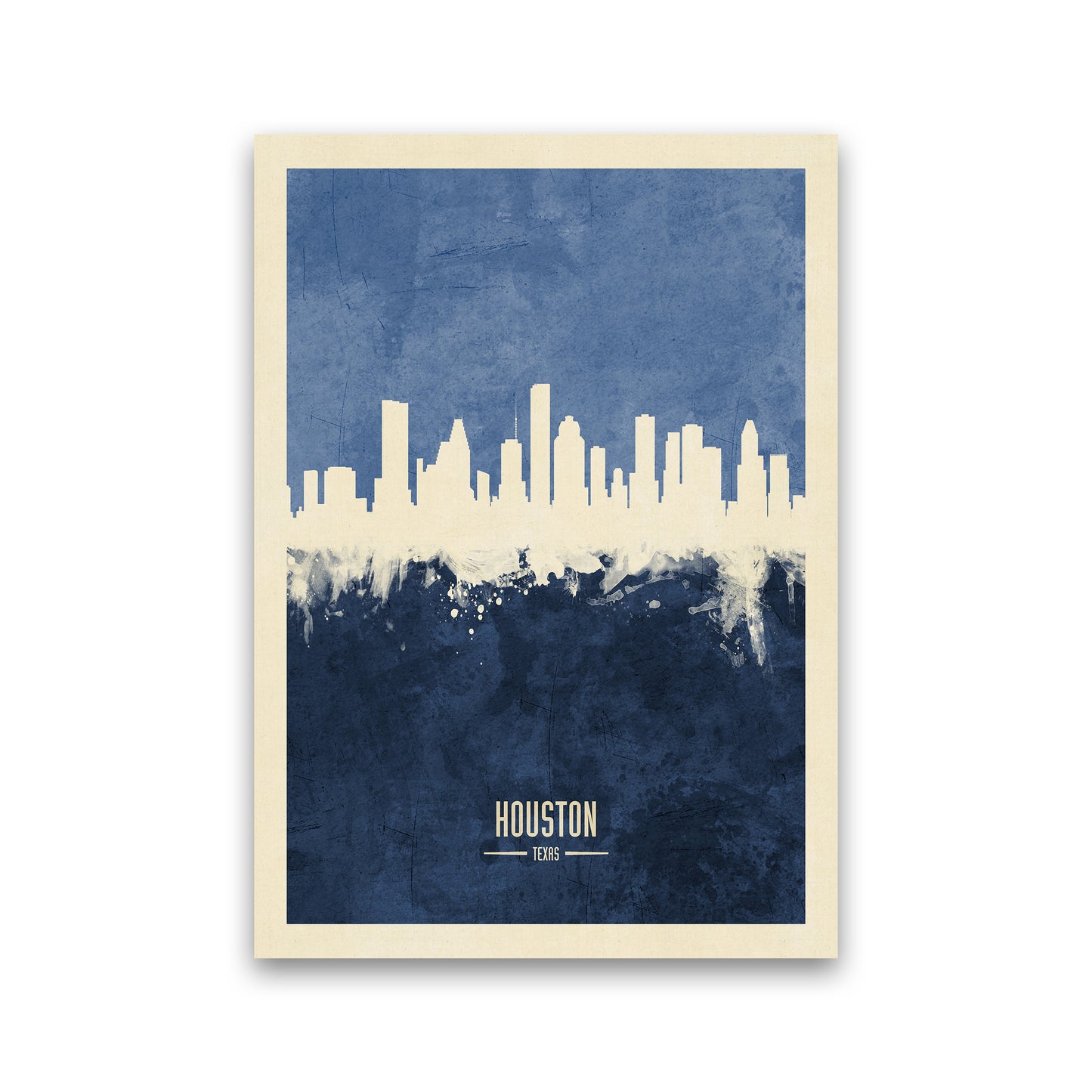 Houston Texas Skyline Portrait Navy Art Print by Michael Tompsett Print Only
