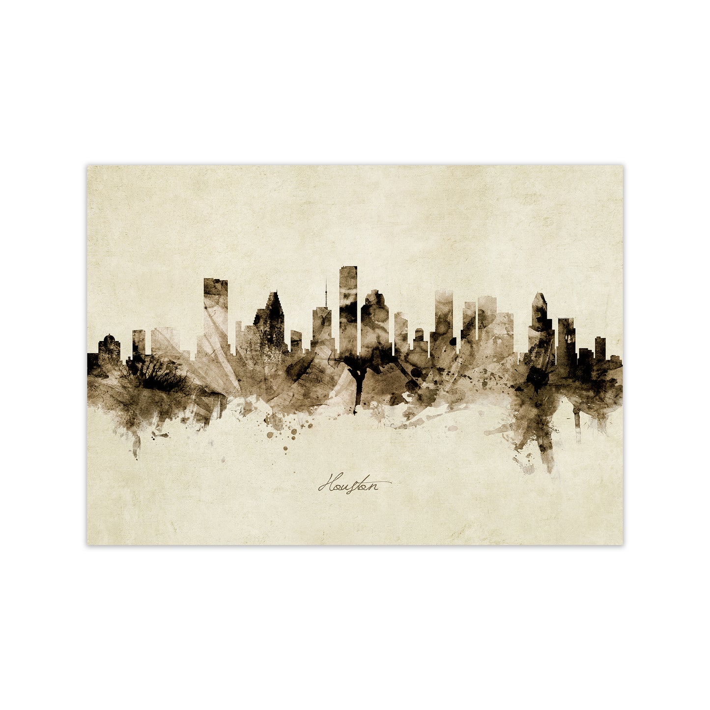 Houston Texas Skyline Vintage Art Print by Michael Tompsett Print Only